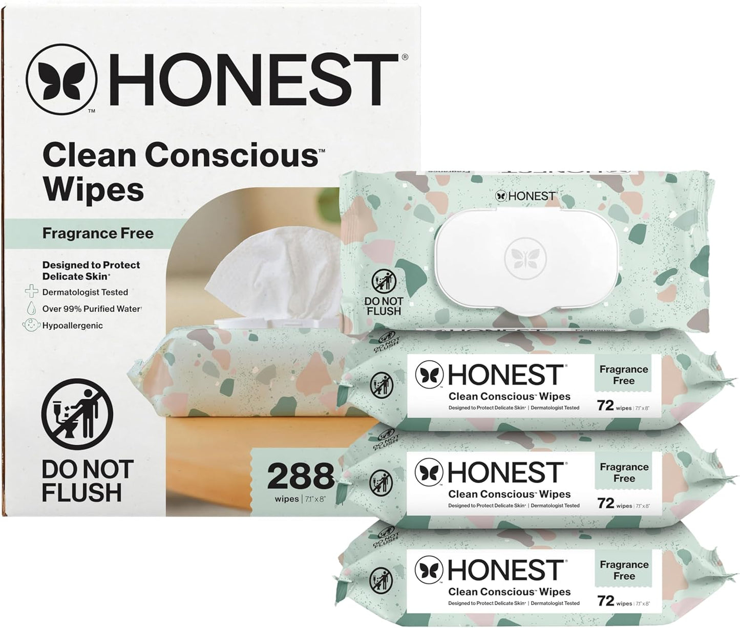 The Honest Company Baby Wipes for Sensitive Skin, Hypoallergenic, Fragrance-Free, Multi-Use, Pattern Play Design, 720 Count (8 Packs of 90)