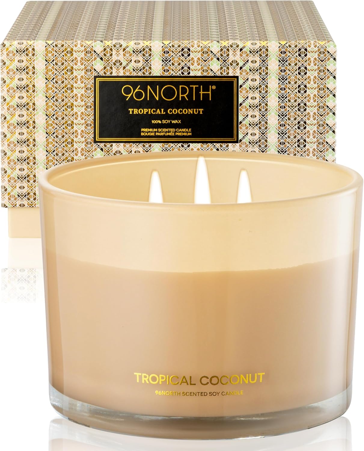 96NORTH Luxury Vanilla Soy Candles | Large 3 Wick Jar Candle | Up to 50 Hours Burning Time | 100% Natural Soy Wax | Relaxing Aromatherapy Aesthetic Candle | Housewarming Gift for Men and Women