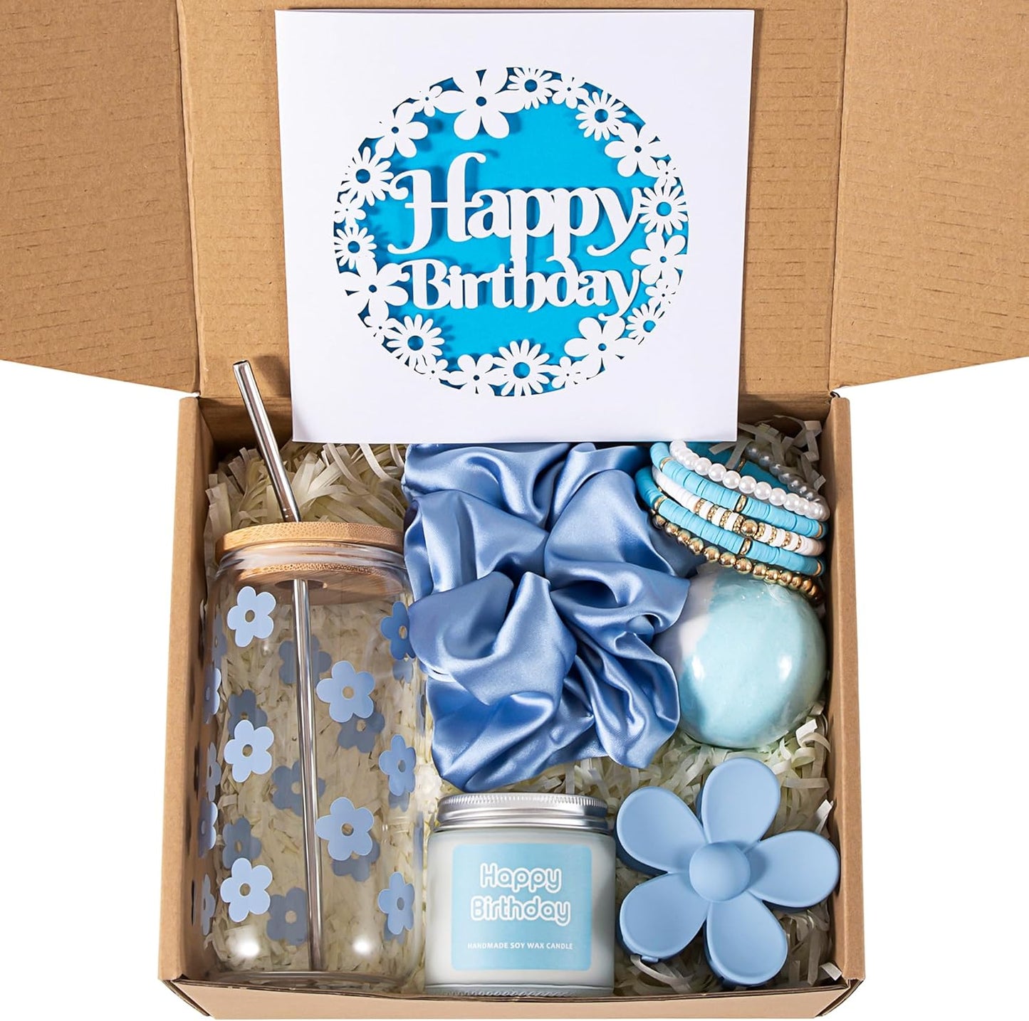 JTEWB Birthday Gifts For Women, Teen Girl, Her, Happy Birthday Gift Box For Girl, Women, Sister, Daughter, Friends, Cute Daisy Aesthetic Glass Cups Gift Set 7pcs