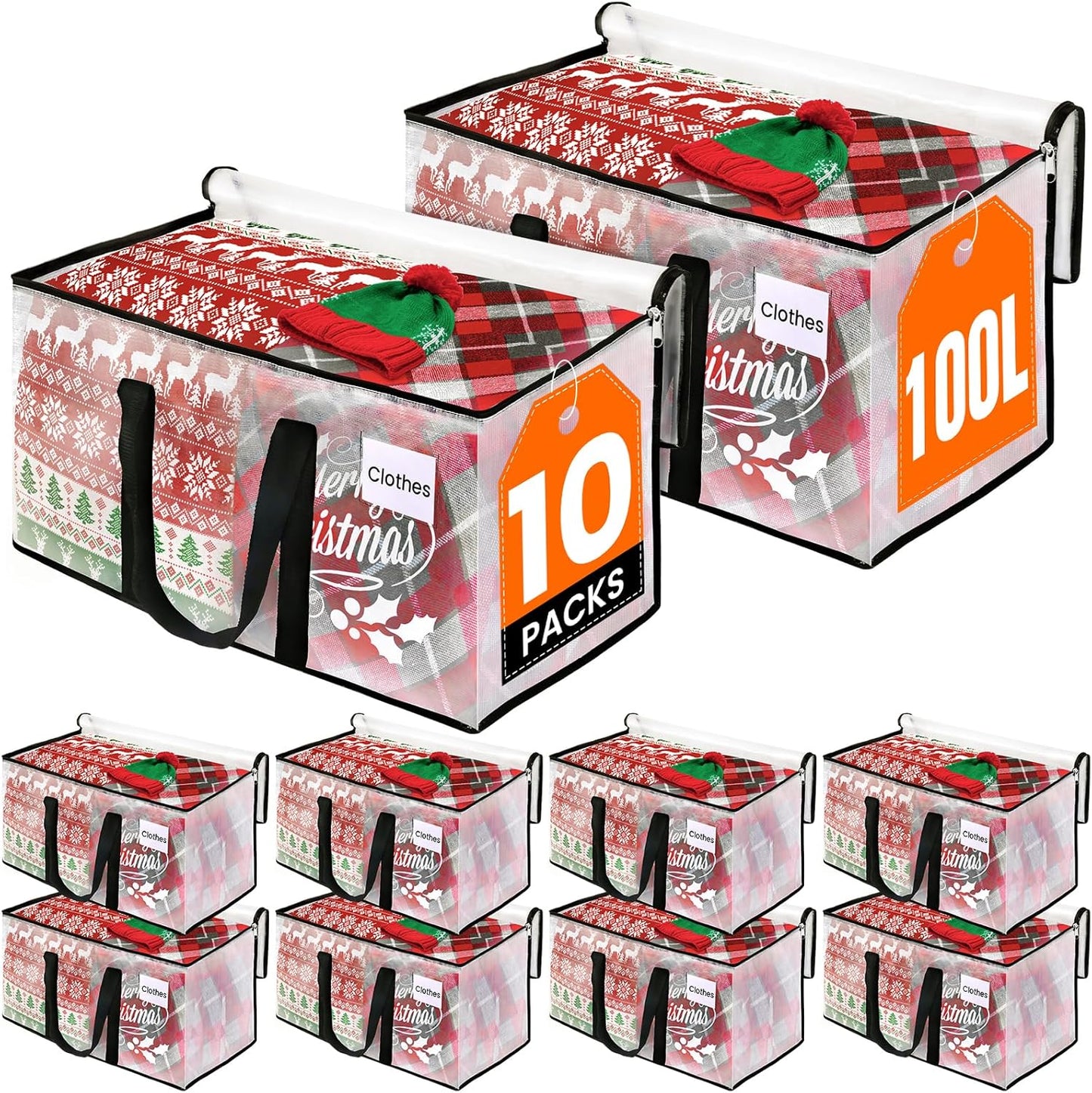 Heavy Duty Clear Moving Bags with Reinforced Handle and Double Zipper, Storage Totes, Packing Bags Alternative to Moving Essential and Supplies Box, Clear, Large, 6 Packs