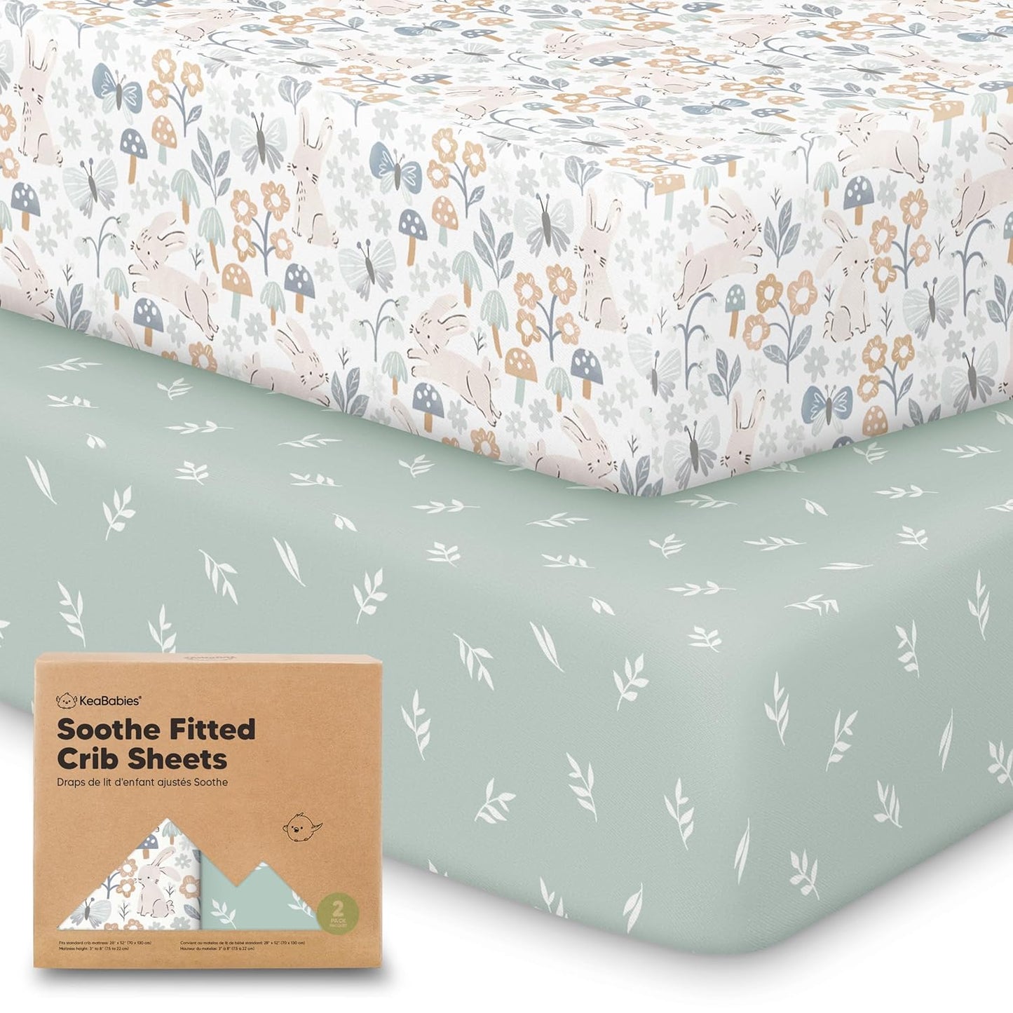 KeaBabies 2-Pack Organic Crib Sheets for Boys, Girls - 52x28 Fitted Crib Mattress Sheet Neutral, Breathable Jersey Cotton Cover for Baby Bed, Toddler Mattress, Soft & Cute Prints (Soft White)