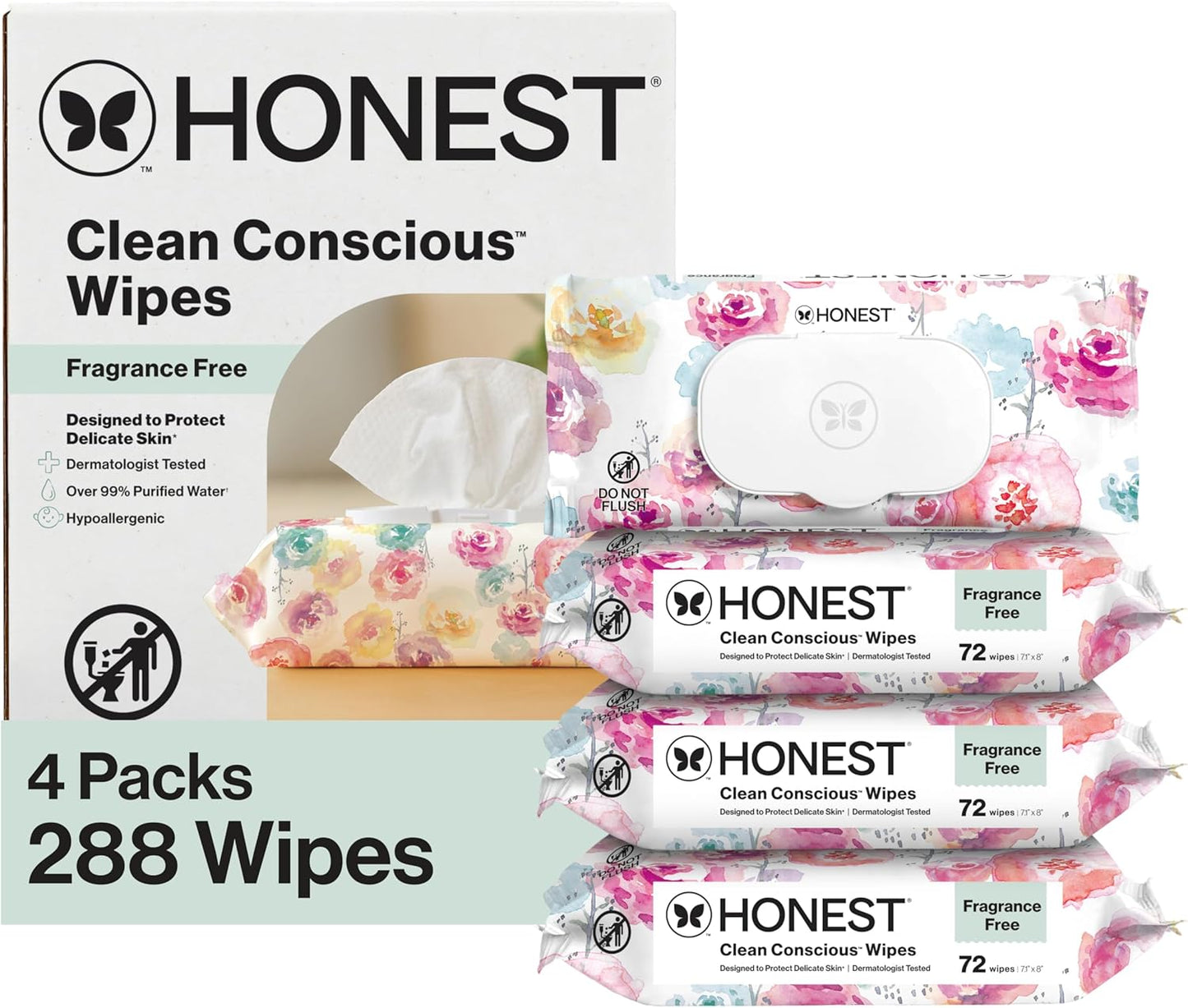 The Honest Company Baby Wipes for Sensitive Skin, Hypoallergenic, Fragrance-Free, Multi-Use, Pattern Play Design, 720 Count (8 Packs of 90)