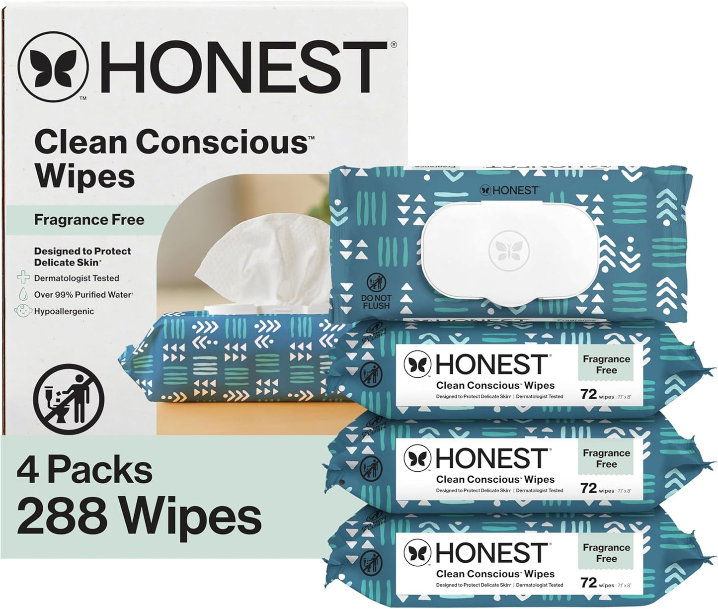 The Honest Company Baby Wipes for Sensitive Skin, Hypoallergenic, Fragrance-Free, Multi-Use, Pattern Play Design, 720 Count (8 Packs of 90)