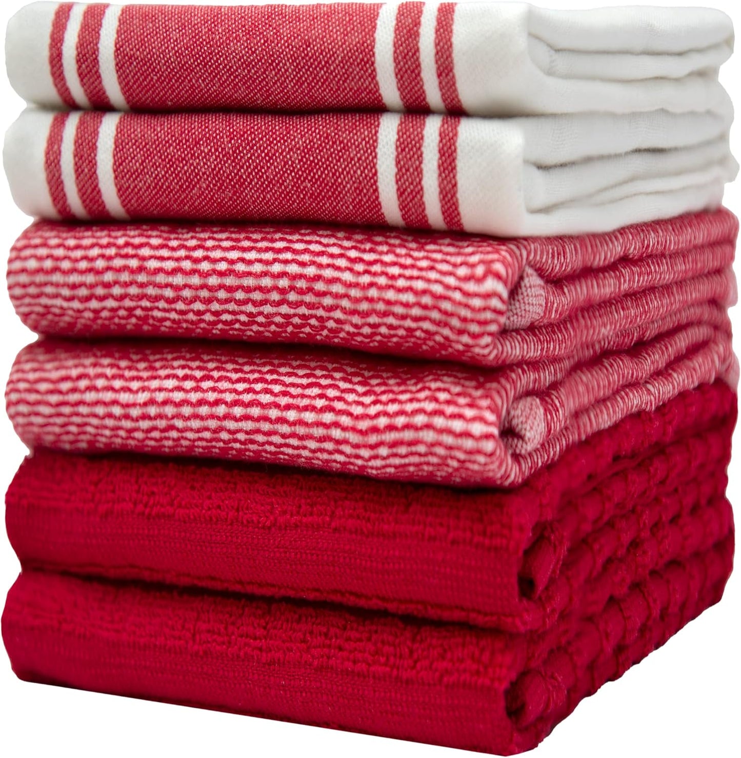 Premium Kitchen Towels (20”x 28”, 6 Pack) | Large Cotton Dish Towels | Flat & Terry Highly Absorbent Kitchen Linen Set with Hanging Loop | Gray