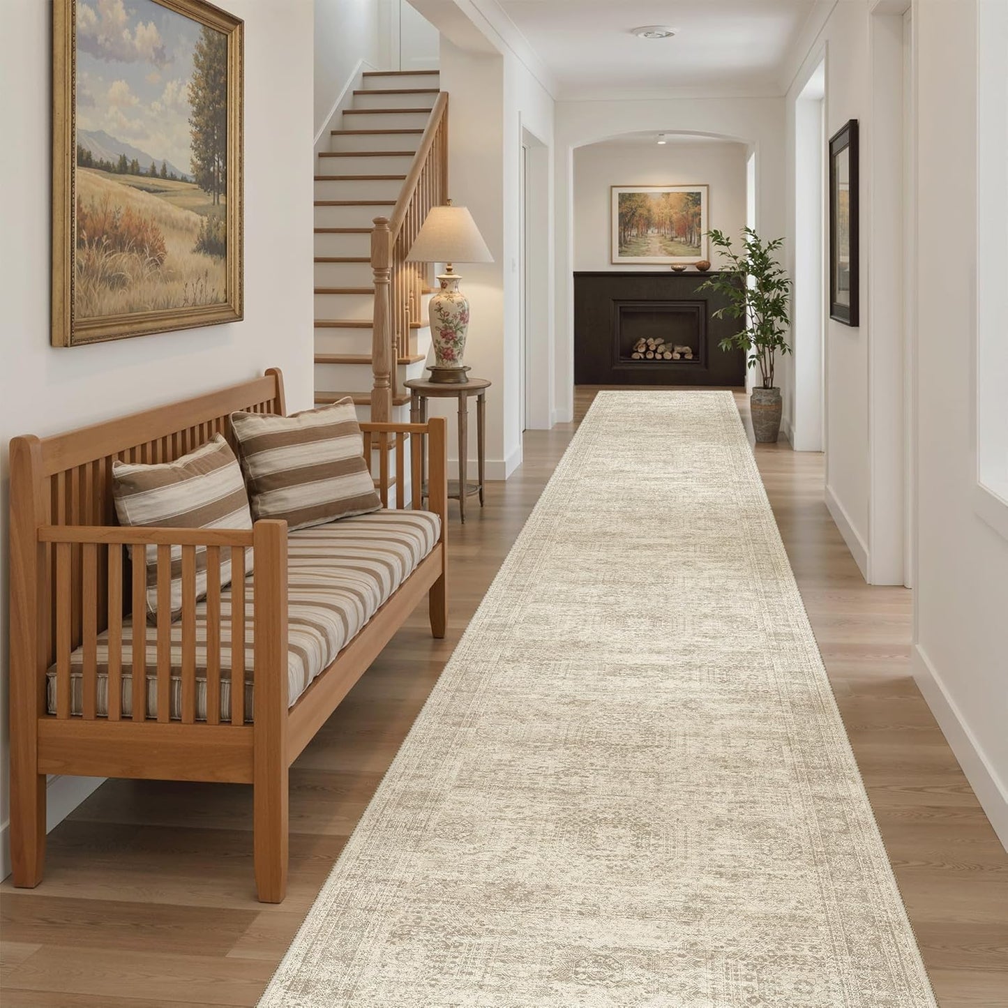 Washable Area Rug 8x10, Large Soft Rugs for Living Room Vintage Beige Carpet 8x10 Area Rugs for Bedroom Dining Room Non-Slip Stain Resistant Under Table Rug