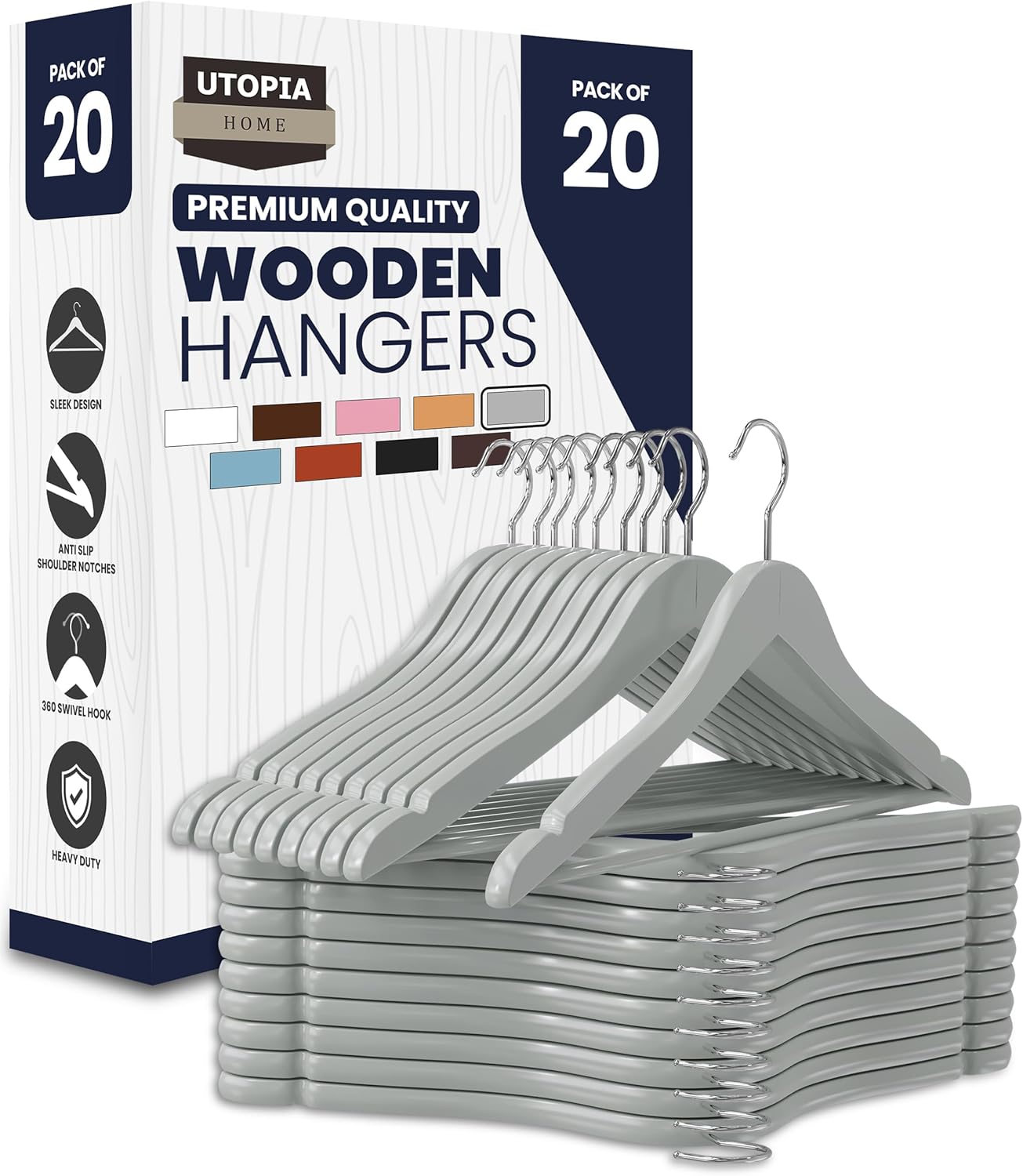 Utopia Home Premium Wooden Hangers 20 Pack - Heavy Duty & Durable Coat Hanger - Wood Hanger with 360-Degree Rotatable Hook - Clothes Hangers with Non-Slip Shoulder Notches For Shirts & Coats (Natural)