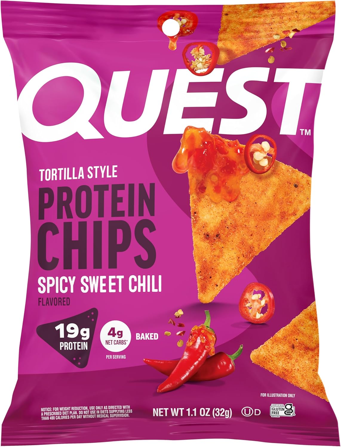 Quest Nutrition Nacho Cheese Tortilla Style Protein Chips, 18g Protein, 4g Net Carb, Low Carb, Gluten Free, 1.1 oz (Pack of 12)