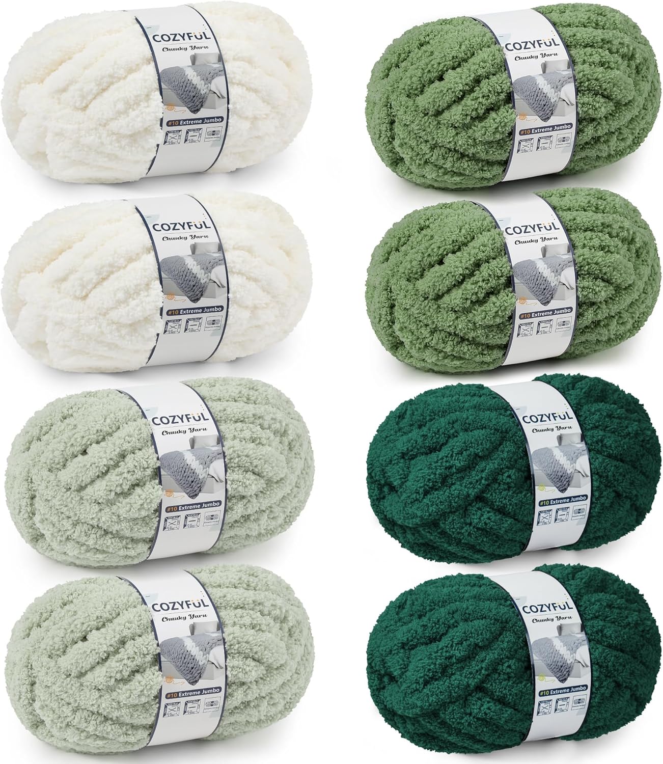 Chunky Yarn for Hand Knitting - #10 Chunky Chenille Yarn, Jumbo Big Thick Chunky Yarns for Crocheting, Super Bulky Chunky Knit Blanket Yarns, 8 Skein (25 yds 8 oz Each Skein), Cream