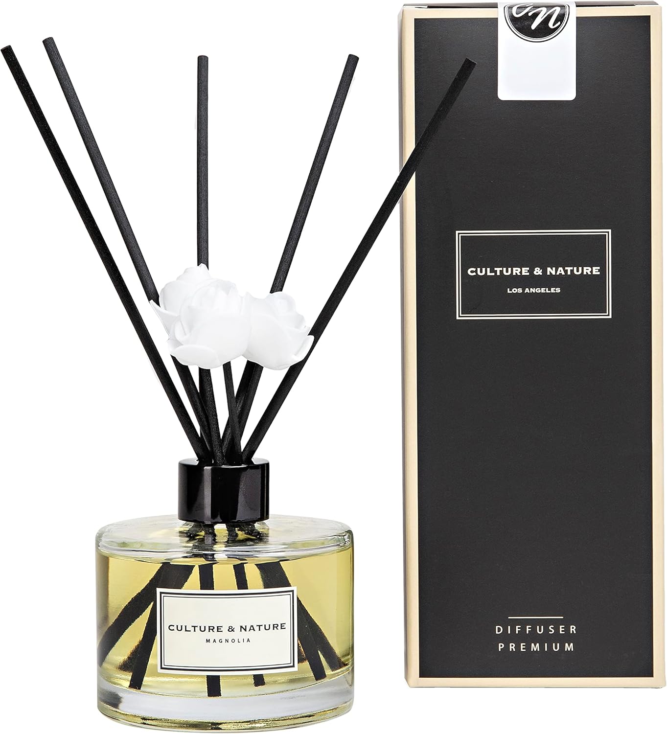 CULTURE & NATURE Reed Diffuser Set 6.7oz (200ml) Black Cherry Scented Diffuser with Sticks Home Fragrance Reed Diffuser for Bathroom Shelf Decor
