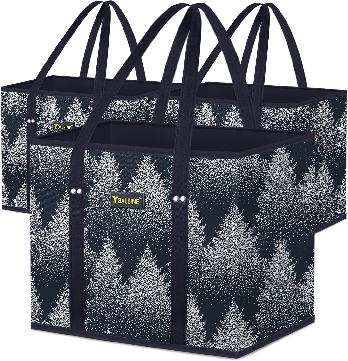 BALEINE 3Pk Reusable Grocery Bags, Foldable Shopping Bags for Groceries with Reinforced Bottom & Handles (Blossom Season)