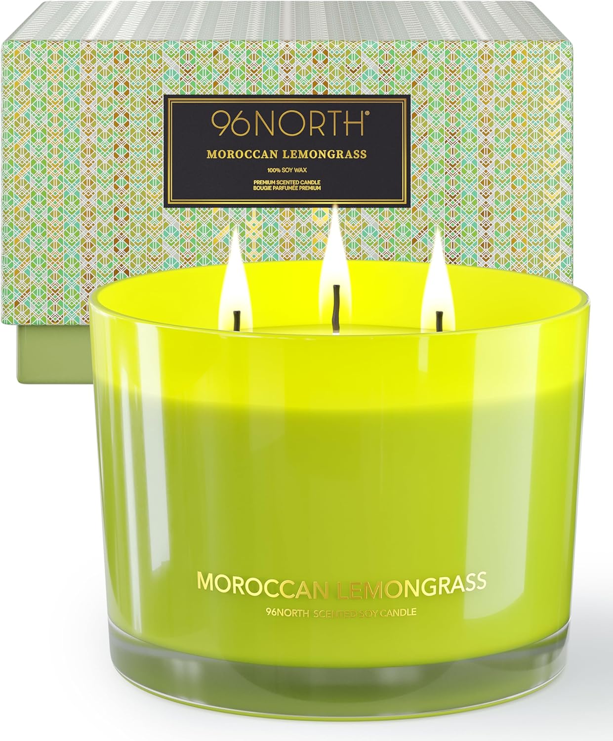 96NORTH Luxury Vanilla Soy Candles | Large 3 Wick Jar Candle | Up to 50 Hours Burning Time | 100% Natural Soy Wax | Relaxing Aromatherapy Aesthetic Candle | Housewarming Gift for Men and Women