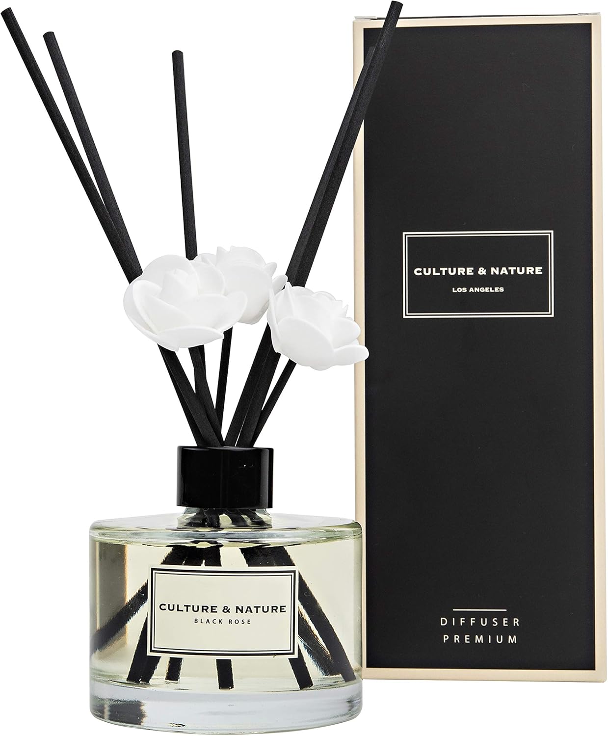 CULTURE & NATURE Reed Diffuser Set 6.7oz (200ml) Black Cherry Scented Diffuser with Sticks Home Fragrance Reed Diffuser for Bathroom Shelf Decor