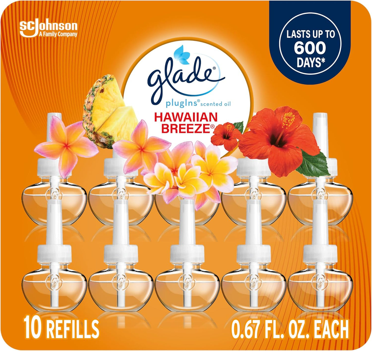 Glade PlugIns Refills Air Freshener, Scented and Essential Oils for Home and Bathroom, Clean Linen, 6.7 Fl Oz, 10 Count