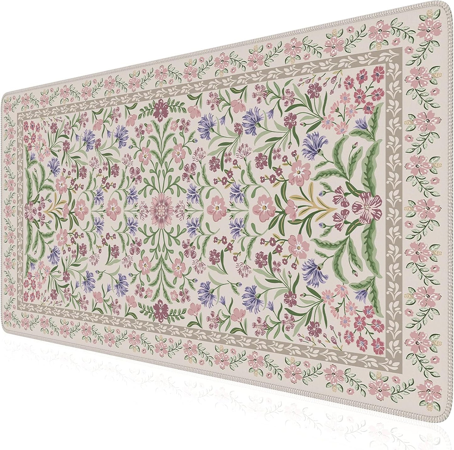 iCasso Pink Floral Desk Mat, Desk Pad, XXL Large Mouse Pad, Anti-Slip Big Mousepad with Stitched Edges, Computer Mouse Pads for Desktop Decor, Cute Office Desk Accessories for Women(Pink)