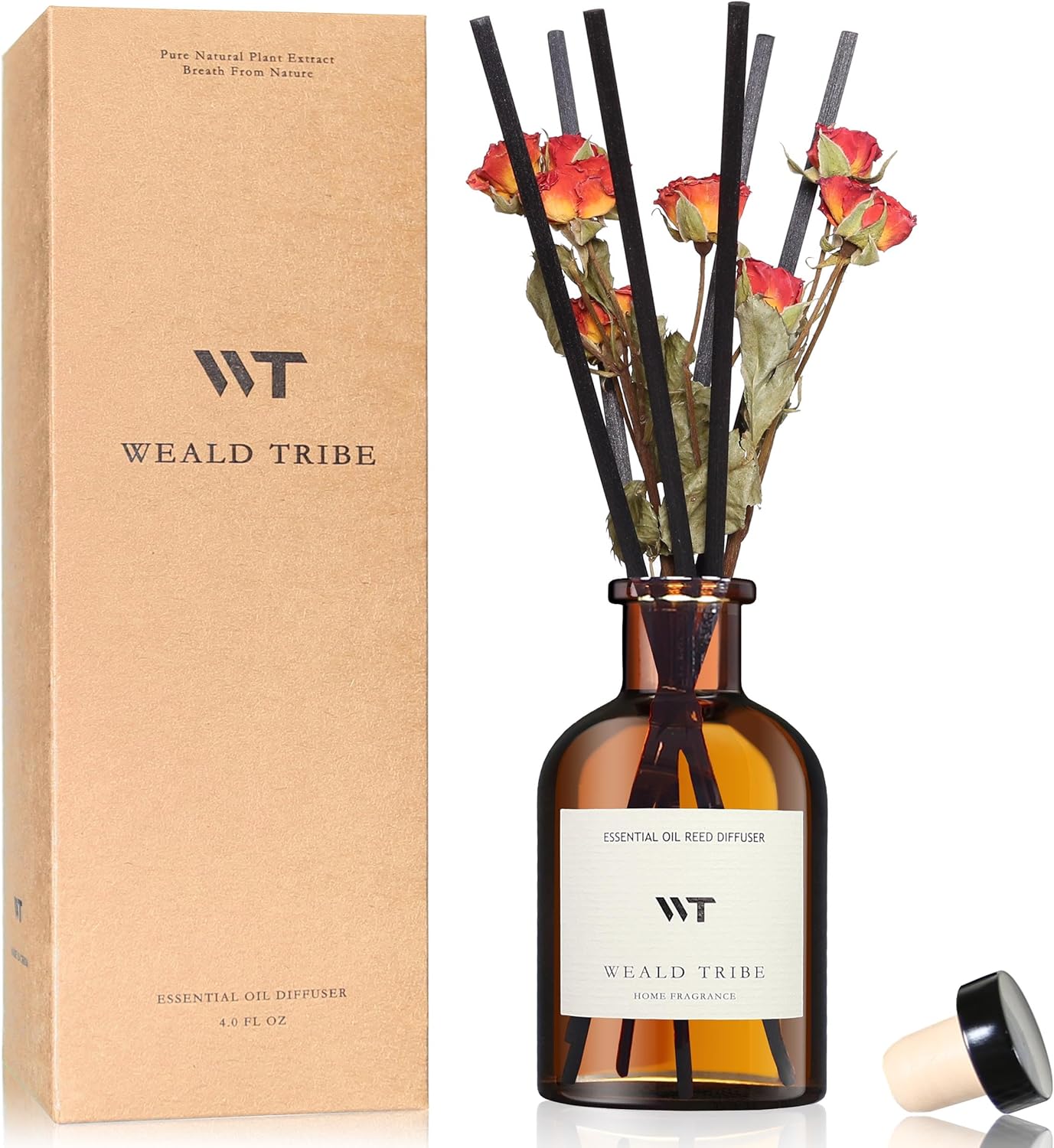 WEALD TRIBE Flower Reed Diffuser Set Eucalyptus & Lavender Scent For Bathroom Accessories Shelf Decor & Air Fresheners, Sticks Defusers With 4.0 fl oz Essential Oils, House Bedroom Office Decor & Gift