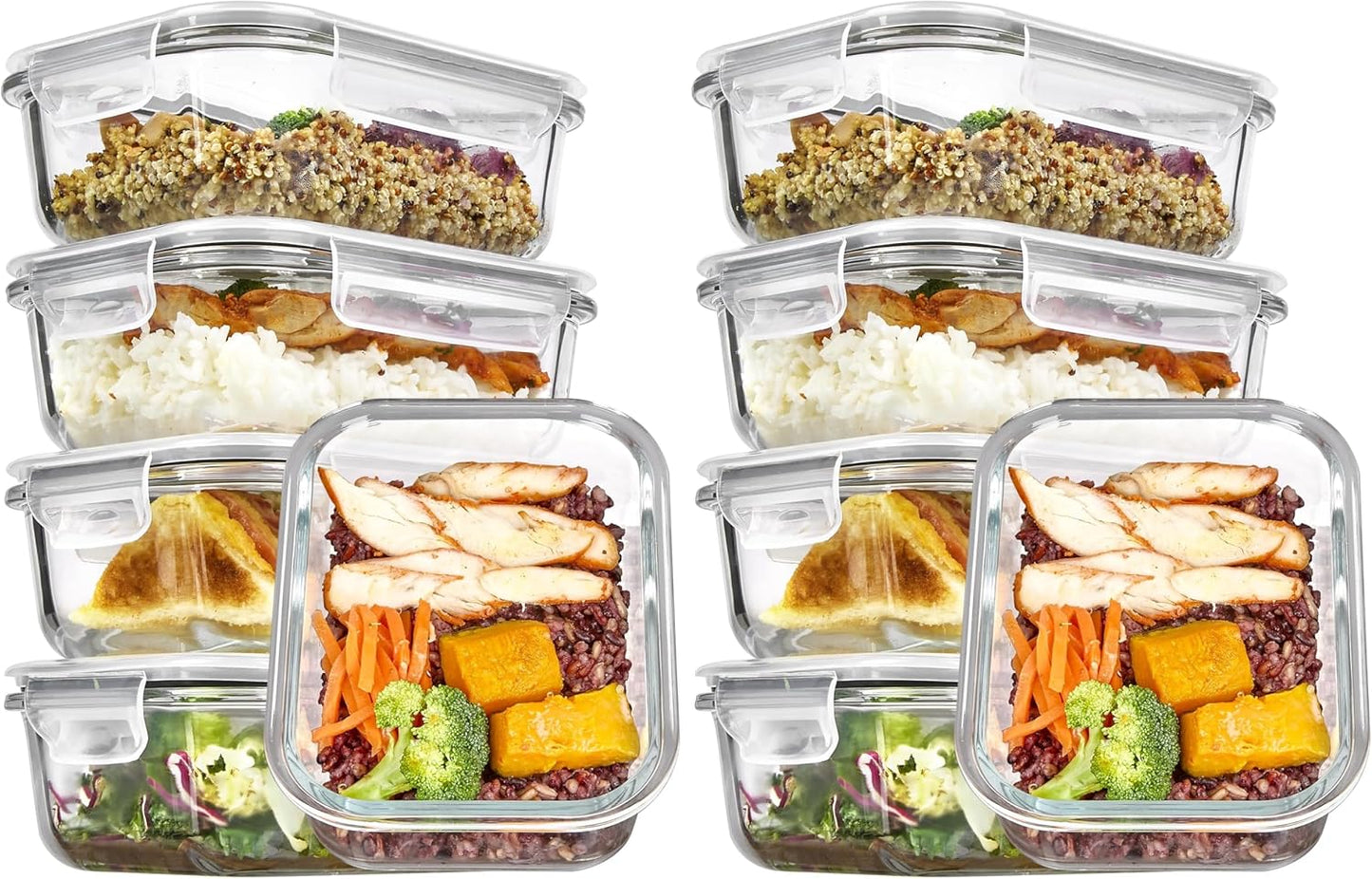 Vtopmart 5Pack 22oz Glass Storage Containers with Lids, Glass Meal Prep Food Container Sets with Snap Airtight Lids for Microwave, Oven, Freezer and Dishwasher, Grey