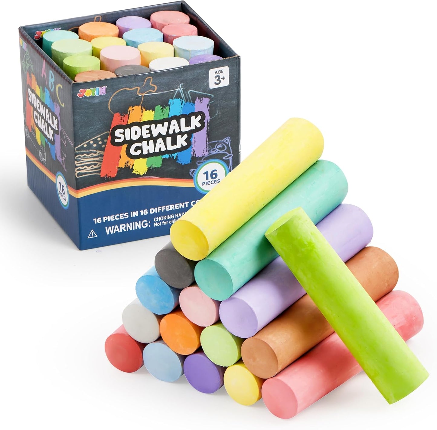 JOYIN 160 PCS Sidewalk Chalks Set-16 Colors Non-Toxic Washable Jumbo Chalk for Outdoor Art Play, Painting on Chalkboard, Blackboard and Playground