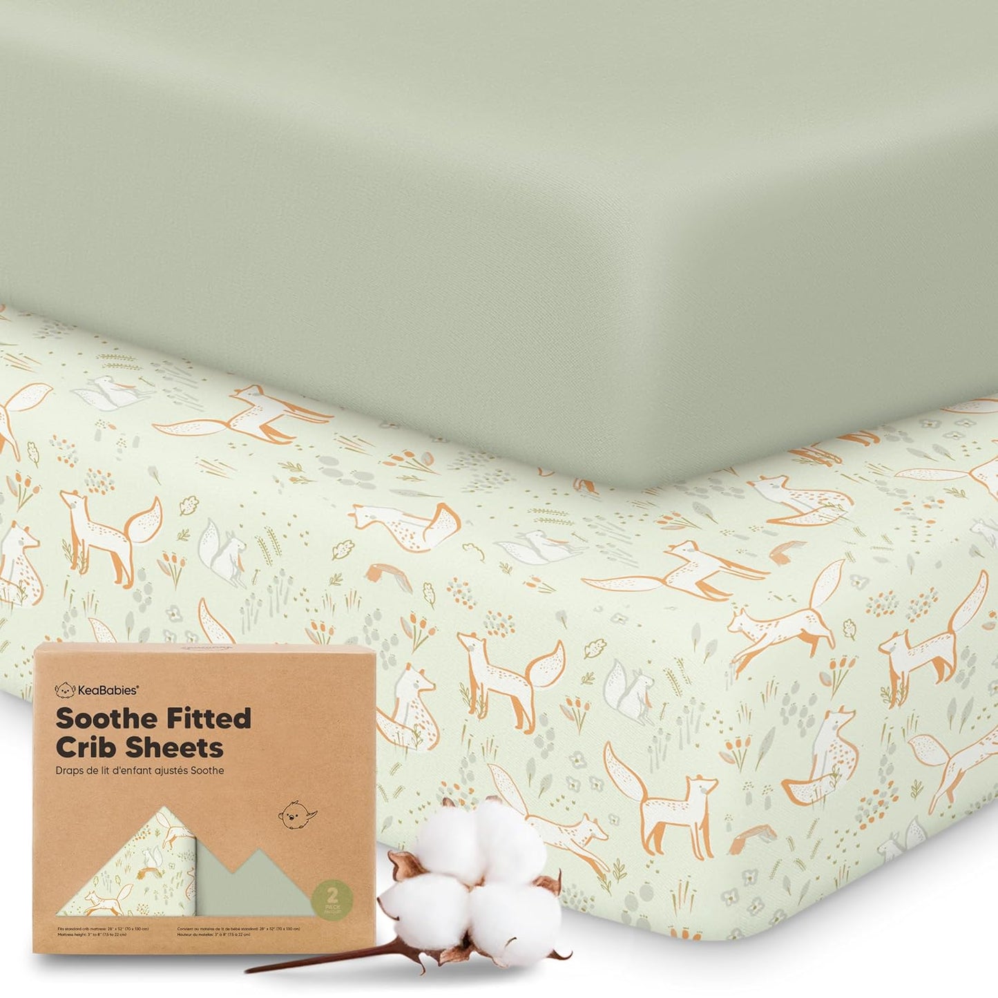 KeaBabies 2-Pack Organic Crib Sheets for Boys, Girls - 52x28 Fitted Crib Mattress Sheet Neutral, Breathable Jersey Cotton Cover for Baby Bed, Toddler Mattress, Soft & Cute Prints (Soft White)