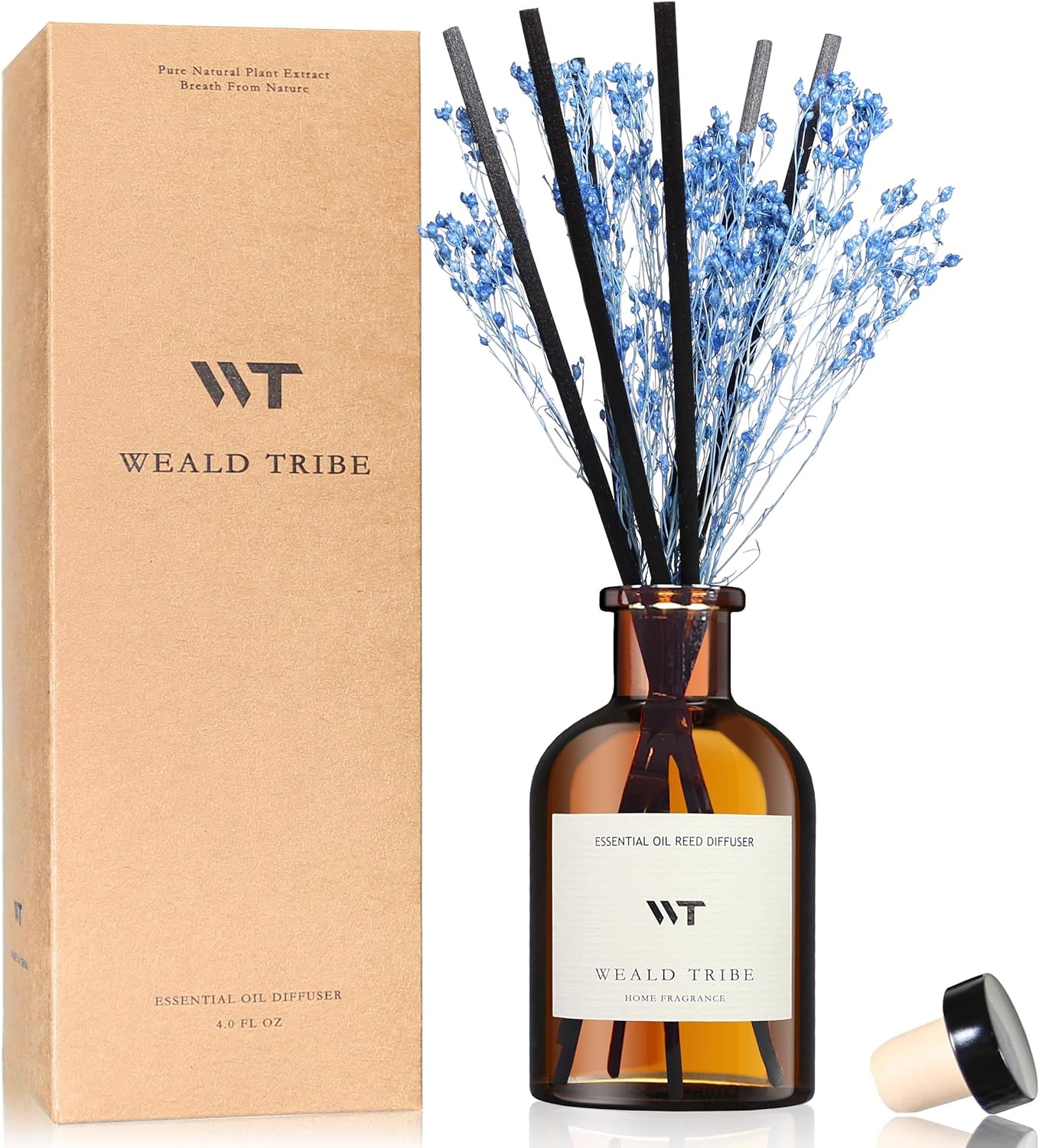 WEALD TRIBE Flower Reed Diffuser Set Eucalyptus & Lavender Scent For Bathroom Accessories Shelf Decor & Air Fresheners, Sticks Defusers With 4.0 fl oz Essential Oils, House Bedroom Office Decor & Gift