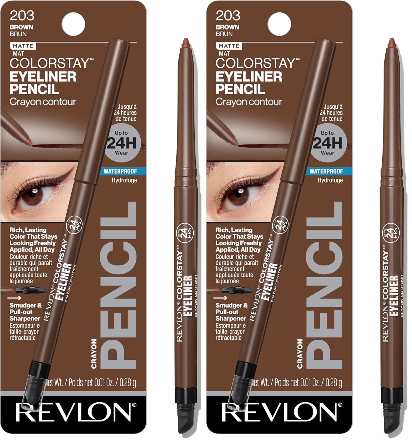 Revlon ColorStay Pencil Waterproof Eyeliner, Smudge-Proof, Eye Makeup with Built-In Sharpener, 201 Black, 2 pack