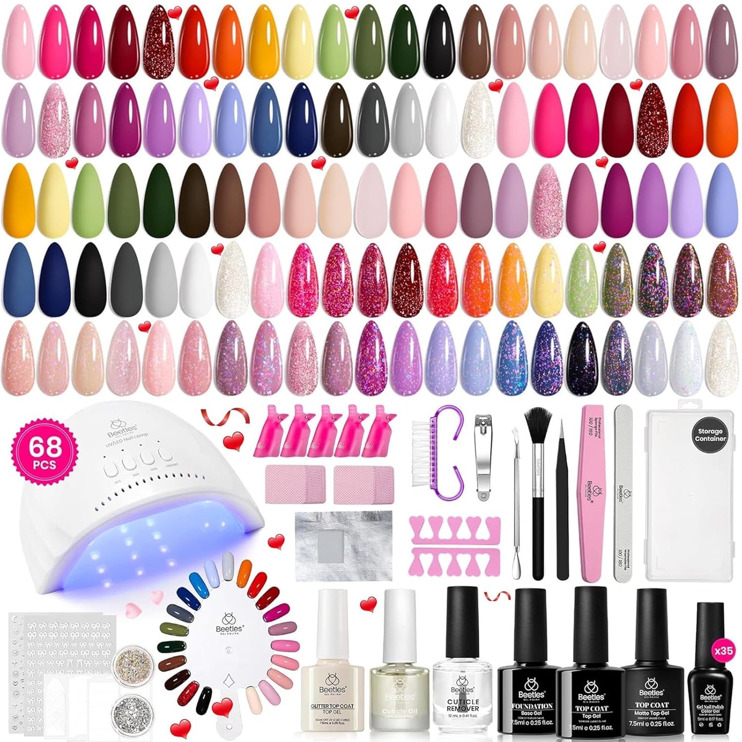 Beetles Gel Nail Polish Kit with U V Light - 80Pcs Color Enchantment 55 Colors Gel Polish Starter Kit with Base Top Coat DIY Nails Supply Stickers Manicure Tools Home Salon Gift for Women Teens Girls