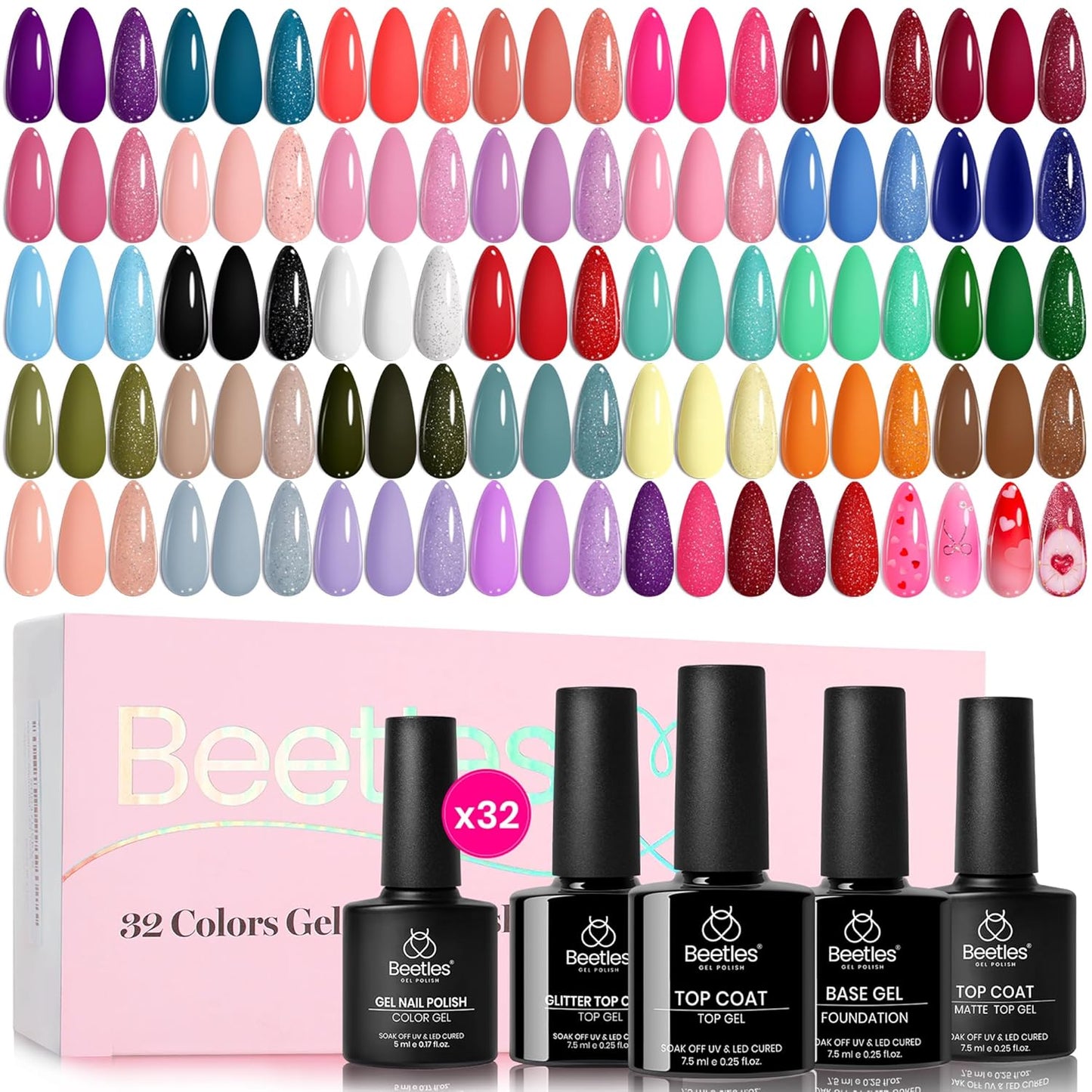 Beetles Gel Nail Polish Kit with U V Light - 80Pcs Color Enchantment 55 Colors Gel Polish Starter Kit with Base Top Coat DIY Nails Supply Stickers Manicure Tools Home Salon Gift for Women Teens Girls