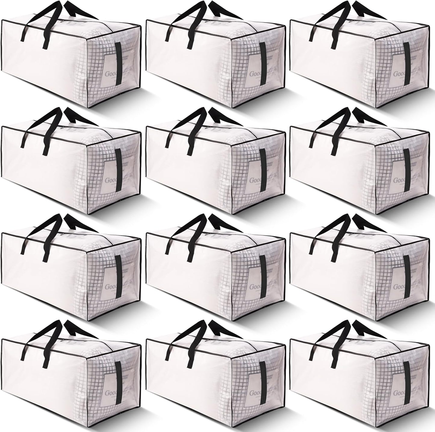 8 Pack Large Strong Moving Bags with Zippers & Carrying Handles - Water-Resistant - Heavy Duty Storage Tote for Space Saving, Fold Flat, Alternative to Moving Box (Semi-Transparent)