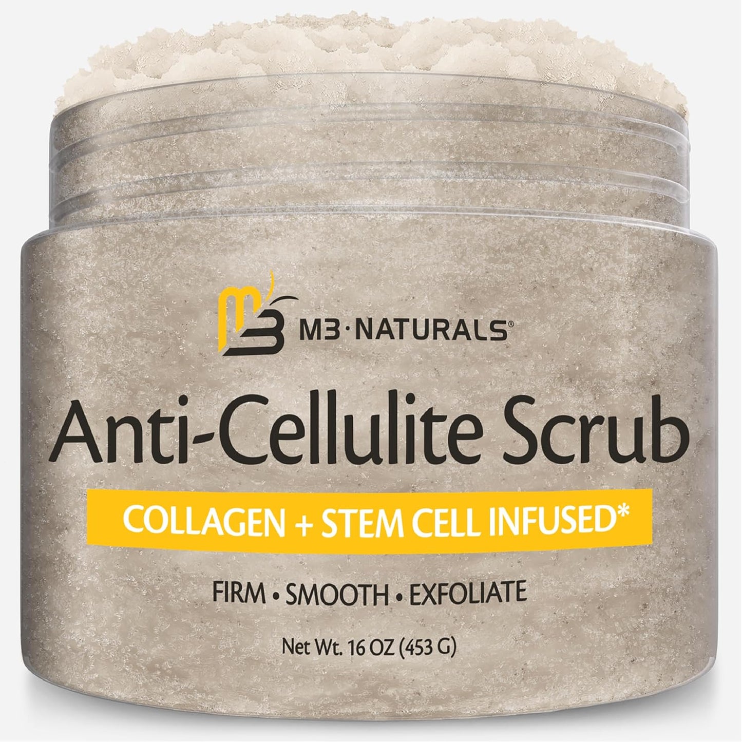 Himalayan Salt Scrub, Face, Foot, and Body Exfoliator with Collagen and Stem Cells, Exfoliating Scrub for Toning, Cellulite, and Skin Care by M3 16 fl oz