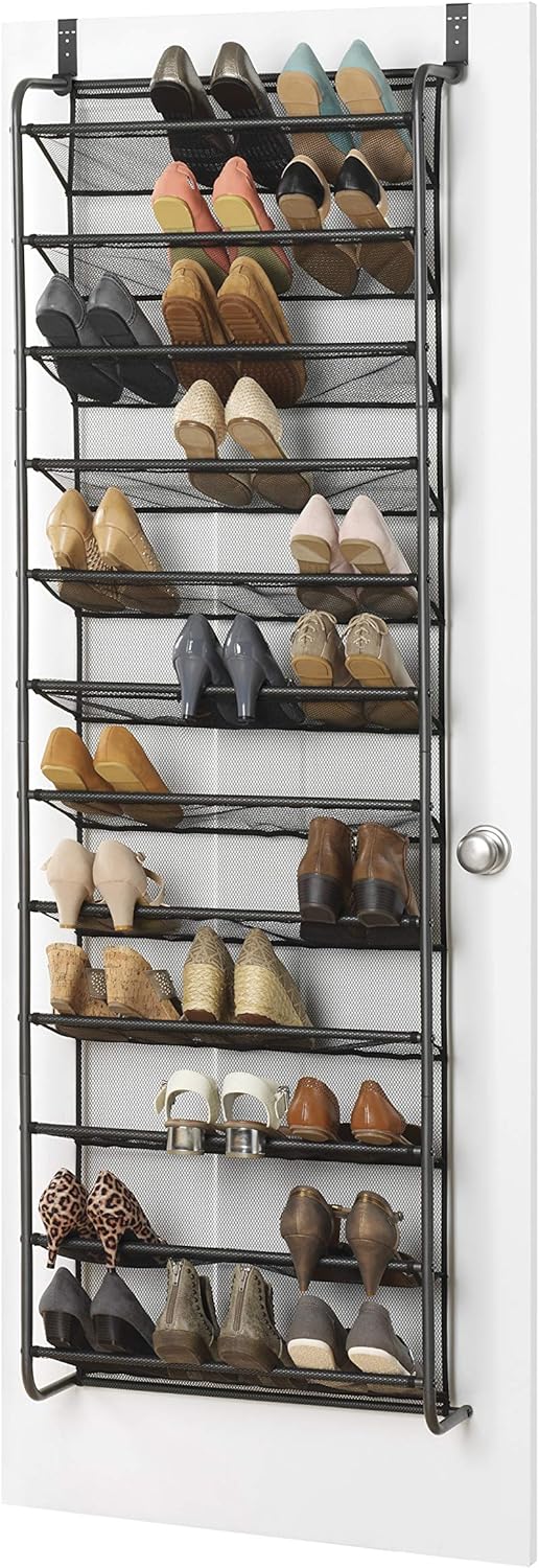 Whitmor 36 Pair Over The Door Shoe Organizer, 12 Tier Hanging Shoe Organizer, Heavy Duty Metal & Mesh Shoe Holder, Hanging Shoe Rack for Closet Organizer & Storage, 69"L x 21.7"W x 7.5"H, White