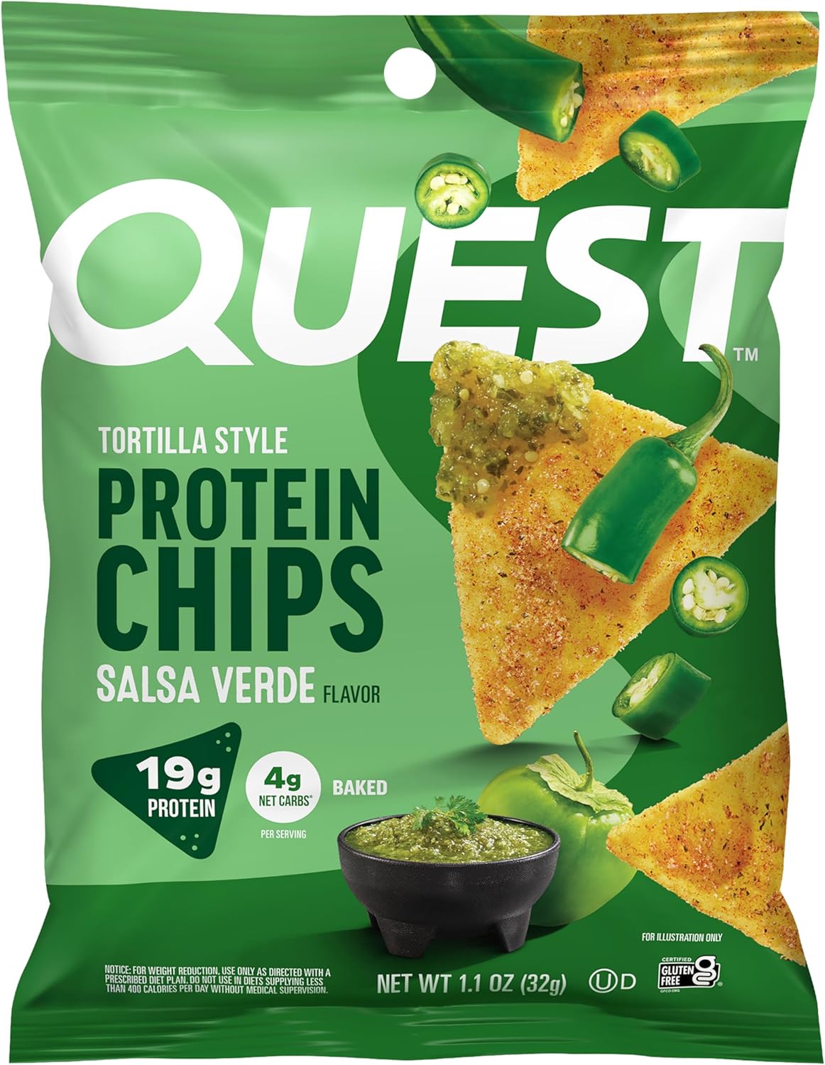 Quest Nutrition Nacho Cheese Tortilla Style Protein Chips, 18g Protein, 4g Net Carb, Low Carb, Gluten Free, 1.1 oz (Pack of 12)