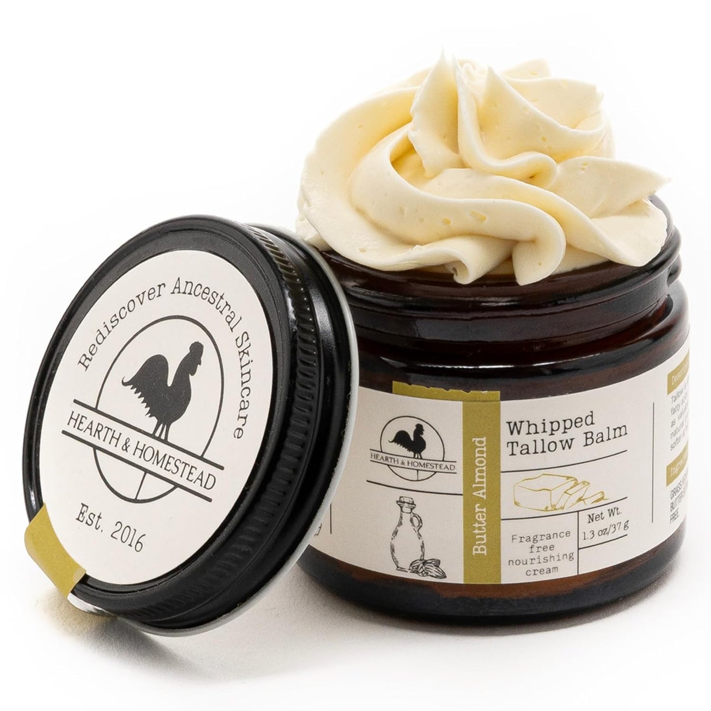 Hearth and Homestead: Handmade Whipped Tallow Balm (Vanilla Orange) - Organic Body Butter with Infused Olive Oil, for Eczema, Rosacea, Baby - 1.3 oz