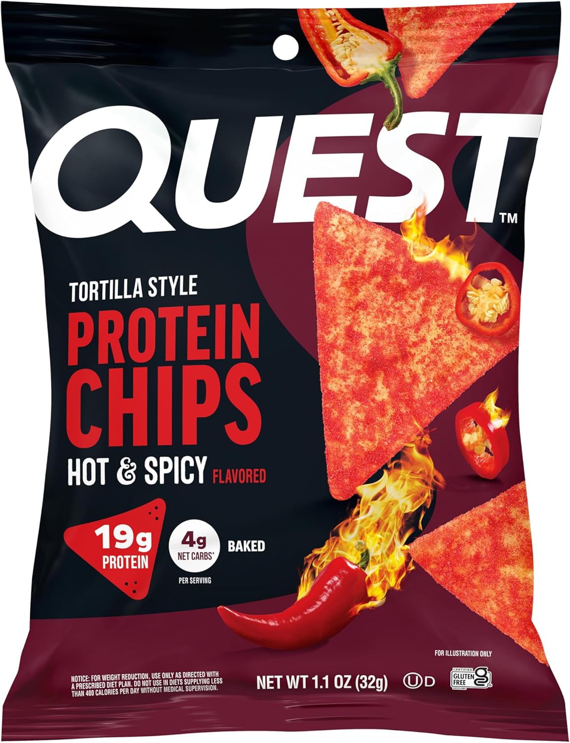 Quest Nutrition Nacho Cheese Tortilla Style Protein Chips, 18g Protein, 4g Net Carb, Low Carb, Gluten Free, 1.1 oz (Pack of 12)
