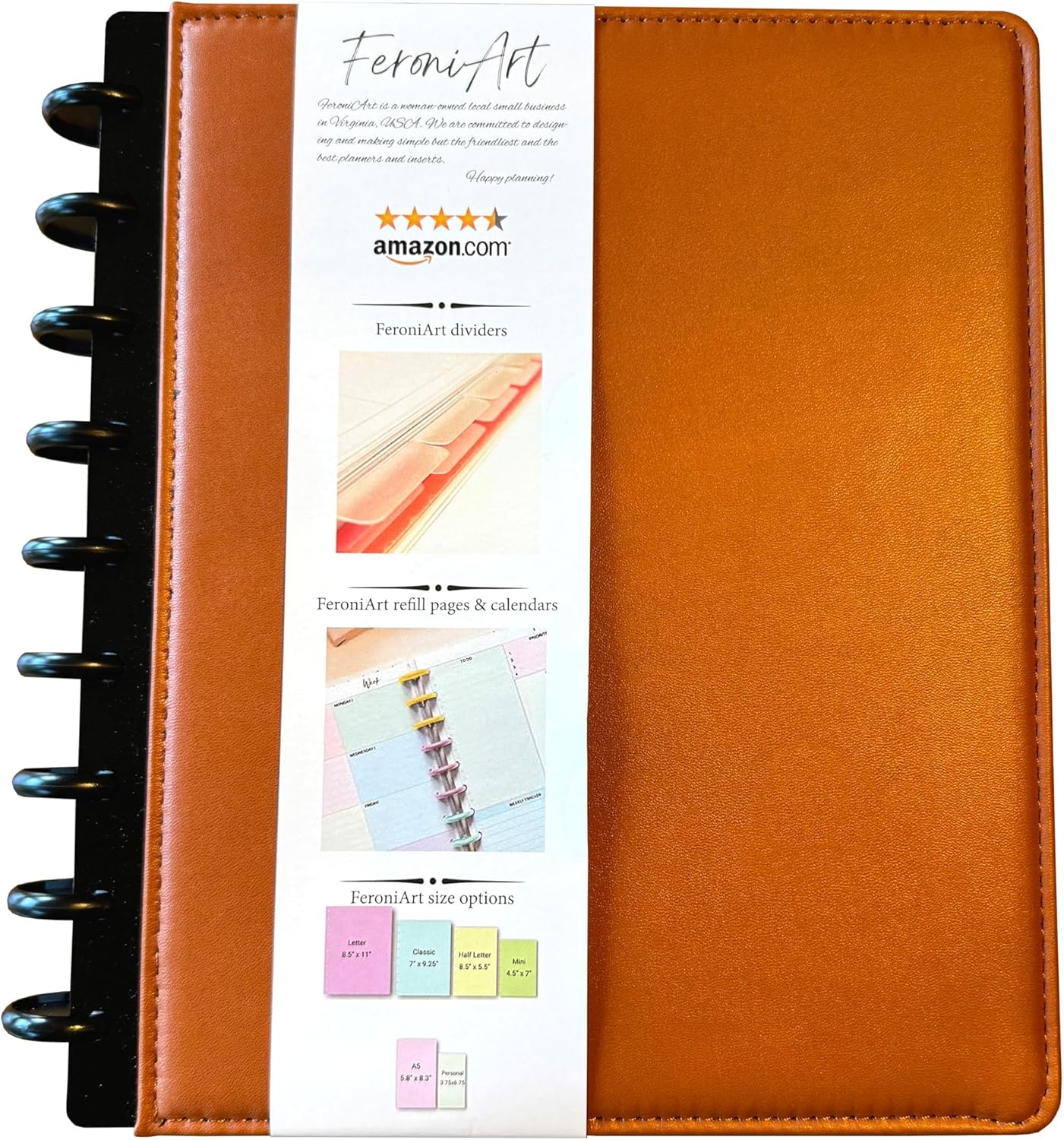 Refillable 11 Disc Discbound Notebook - Letter Size, 75 Sheets, Narrow Ruled PU Leather Vegan PU cover