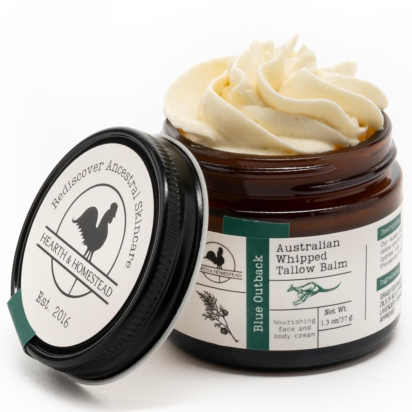 Hearth and Homestead: Handmade Whipped Tallow Balm (Vanilla Orange) - Organic Body Butter with Infused Olive Oil, for Eczema, Rosacea, Baby - 1.3 oz