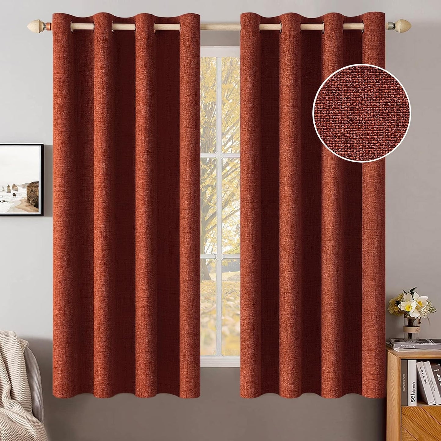 MIULEE 100% Blackout Linen Textured Curtains for Bedroom Solid Thermal Insulated Natural Beige Grommet Room Darkening Curtains & Drapes Luxury Decor for Living Room Nursery 52 x 84 Inch (2 Panels)