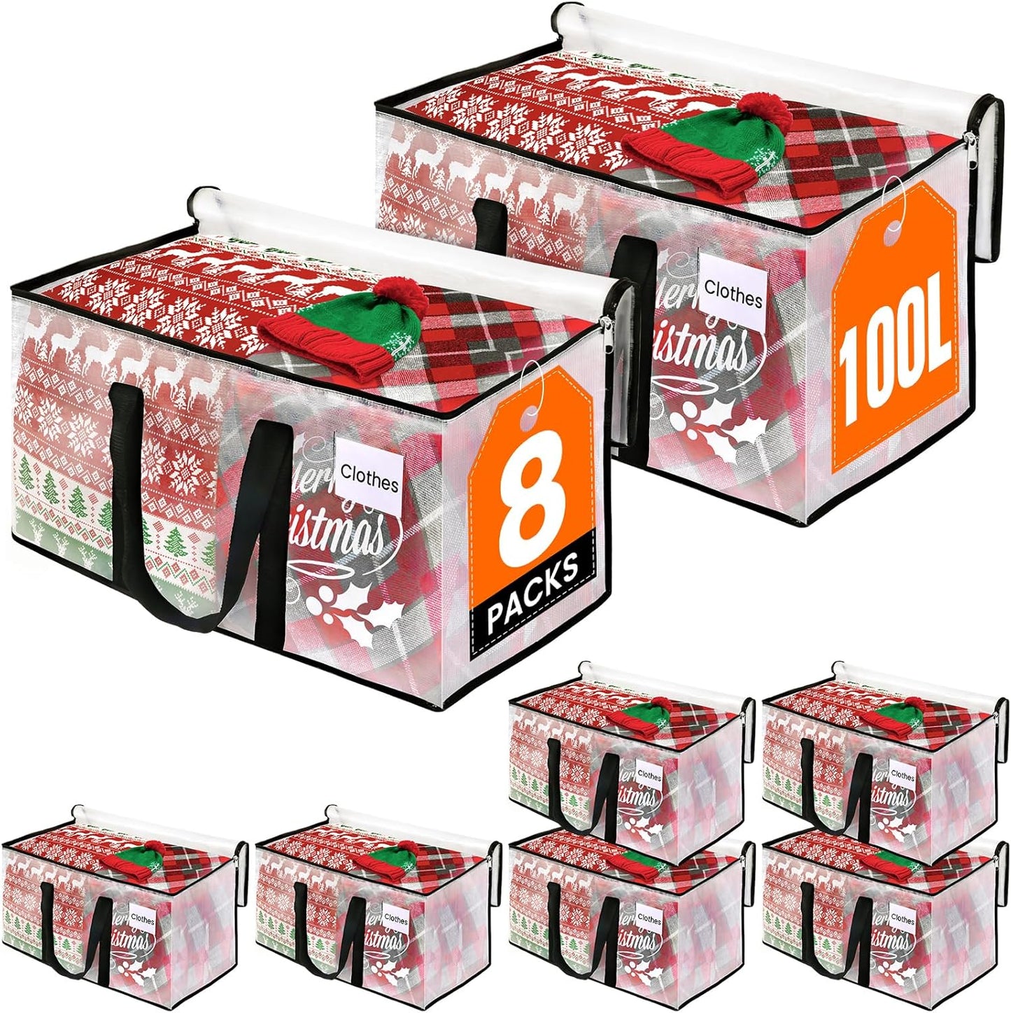 Heavy Duty Clear Moving Bags with Reinforced Handle and Double Zipper, Storage Totes, Packing Bags Alternative to Moving Essential and Supplies Box, Clear, Large, 6 Packs