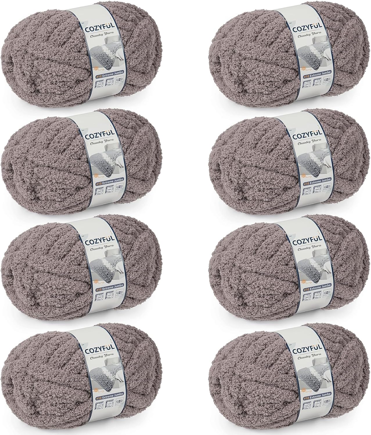 Chunky Yarn for Hand Knitting - #10 Chunky Chenille Yarn, Jumbo Big Thick Chunky Yarns for Crocheting, Super Bulky Chunky Knit Blanket Yarns, 8 Skein (25 yds 8 oz Each Skein), Cream