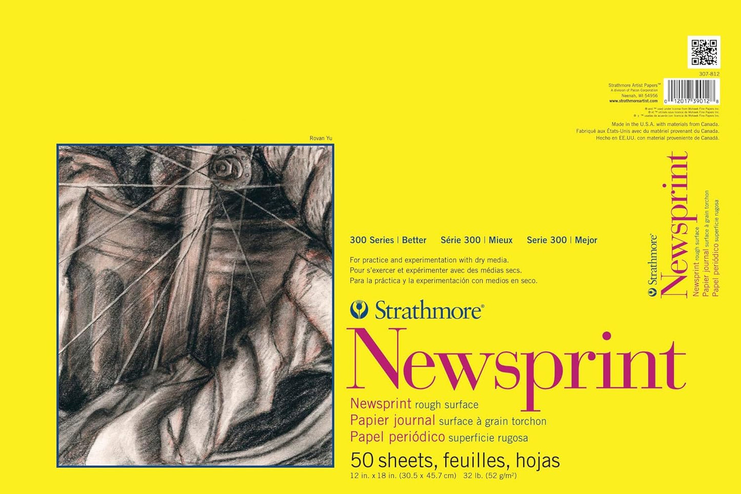 Strathmore Smooth Newsprint Paper Pad 18"X24"-50 Sheets -307018