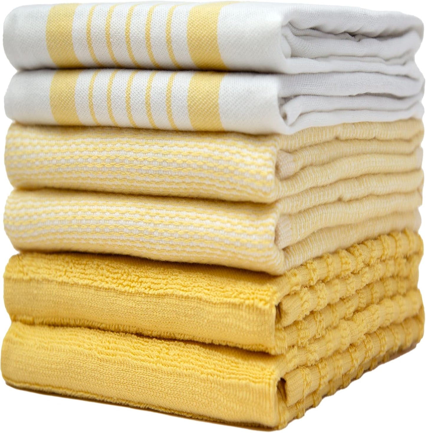 Premium Kitchen Towels (20”x 28”, 6 Pack) | Large Cotton Dish Towels | Flat & Terry Highly Absorbent Kitchen Linen Set with Hanging Loop | Gray