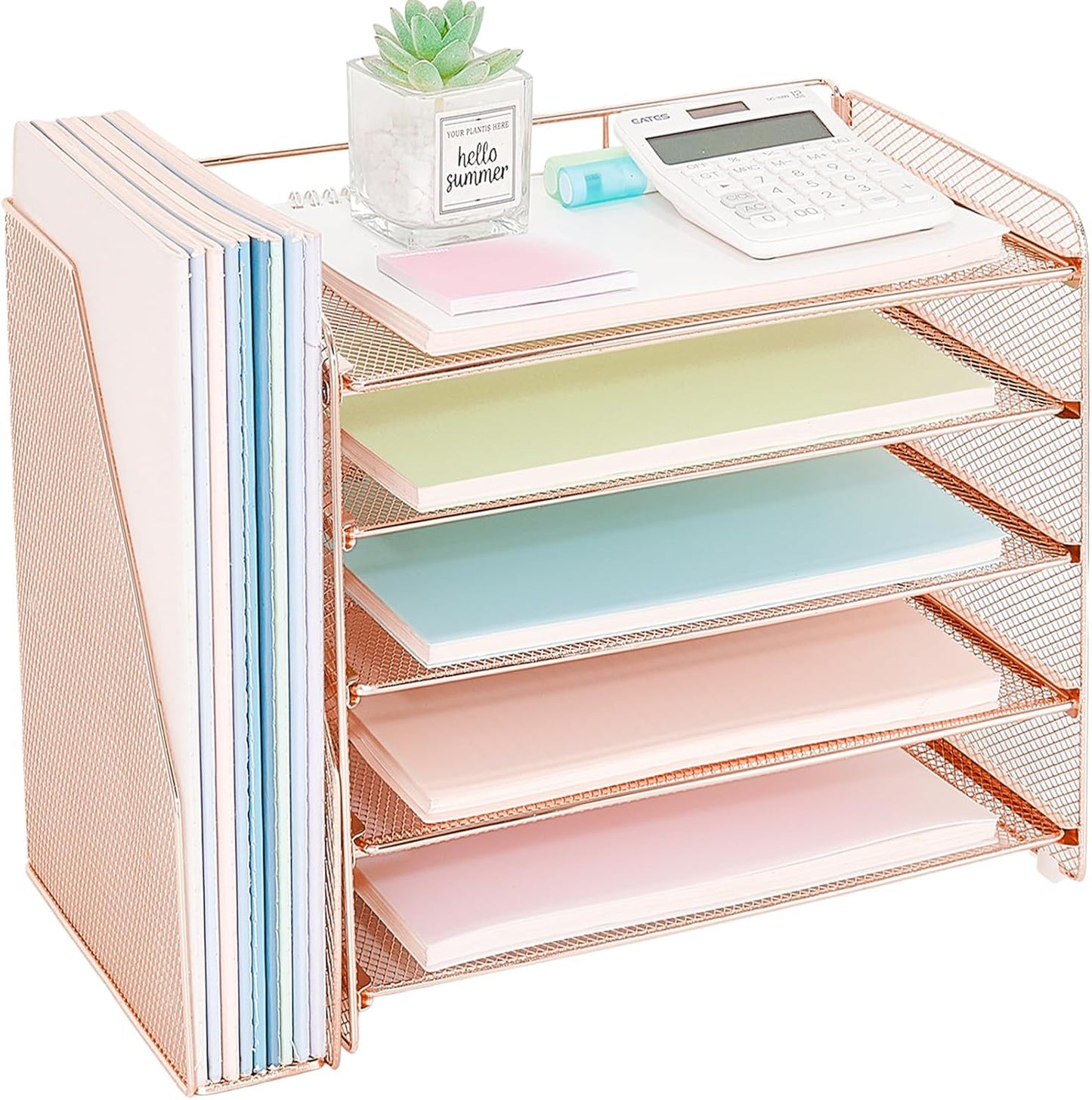 OPNICE Desk Organizer, 5-Tier Paper Organizer Letter Tray with Magazine Holder, Office Desk Accessories & Workspace Organizers, Desktop File Organizer for Office Supplies Storage, Black