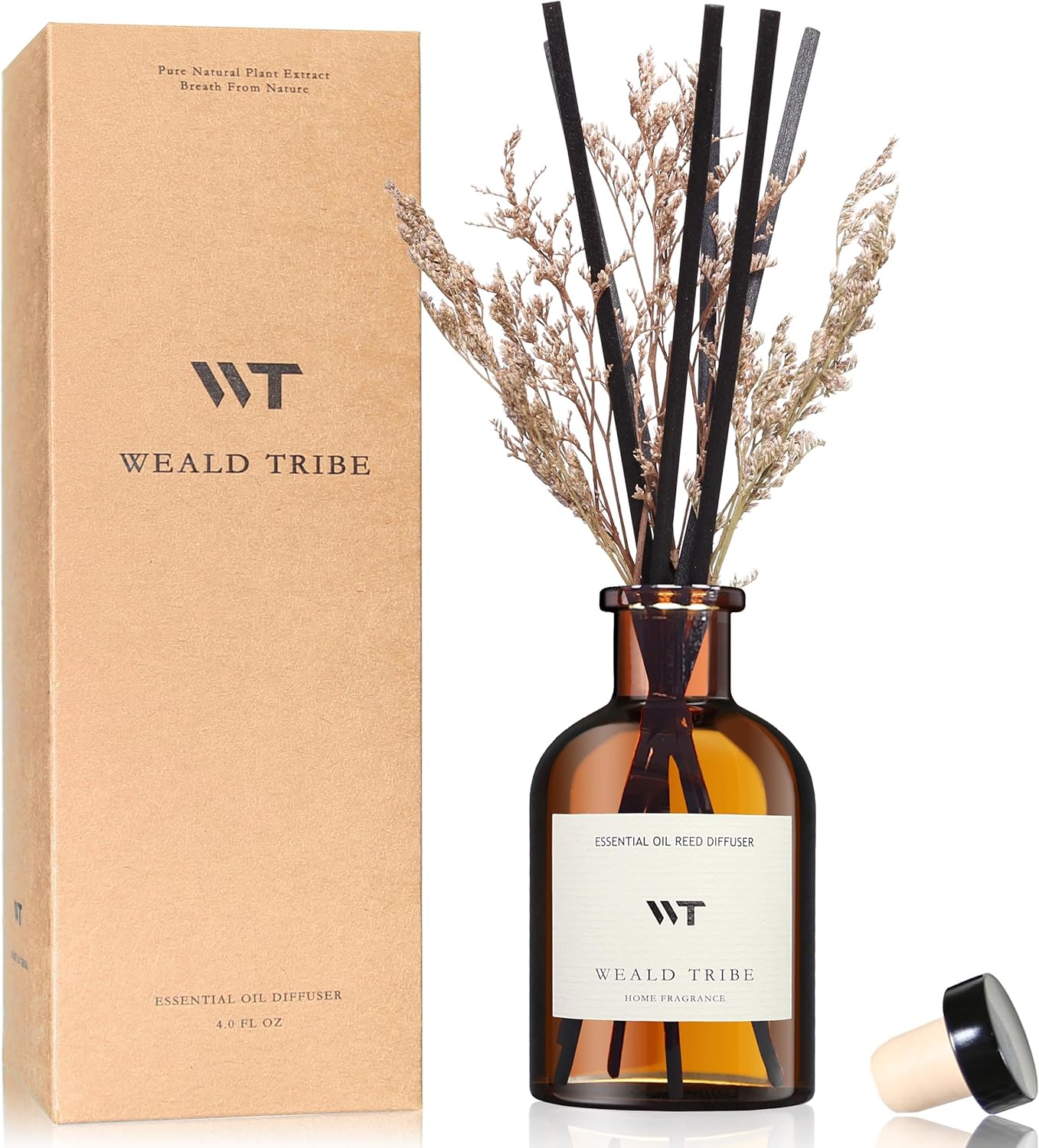 WEALD TRIBE Flower Reed Diffuser Set Eucalyptus & Lavender Scent For Bathroom Accessories Shelf Decor & Air Fresheners, Sticks Defusers With 4.0 fl oz Essential Oils, House Bedroom Office Decor & Gift