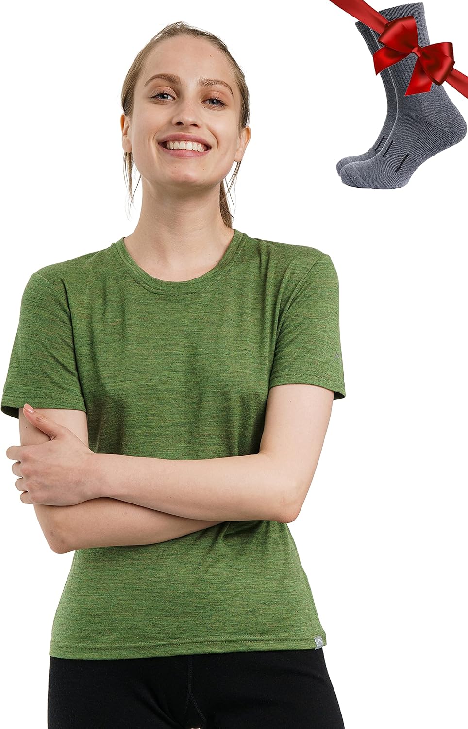 Merino.tech Merino Wool T Shirt Women - 100% Merino Wool Base Layer Women Short Sleeve Moisture-Wicking Tee and Hiking Socks