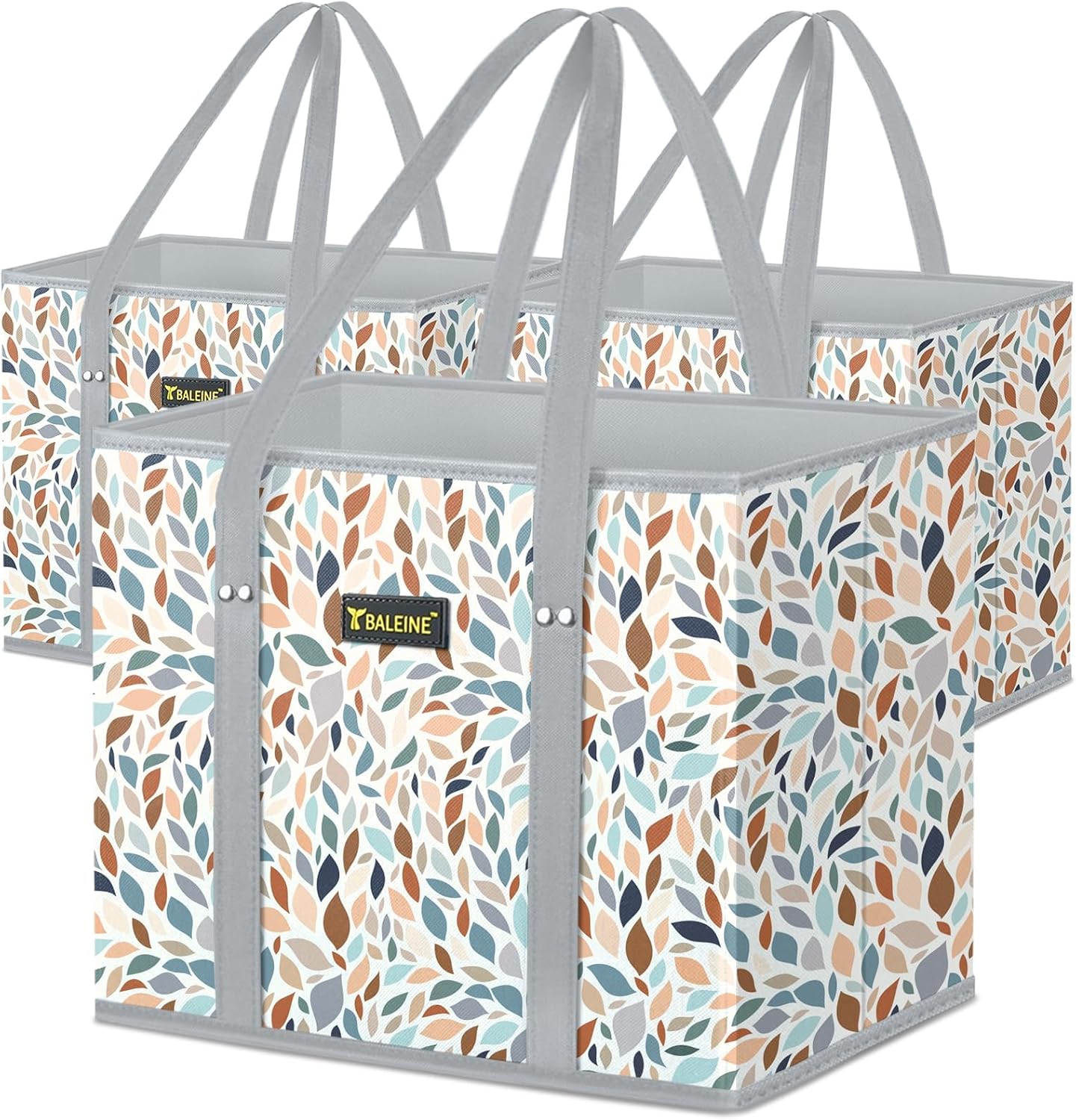 BALEINE 3Pk Reusable Grocery Bags, Foldable Shopping Bags for Groceries with Reinforced Bottom & Handles (Blossom Season)