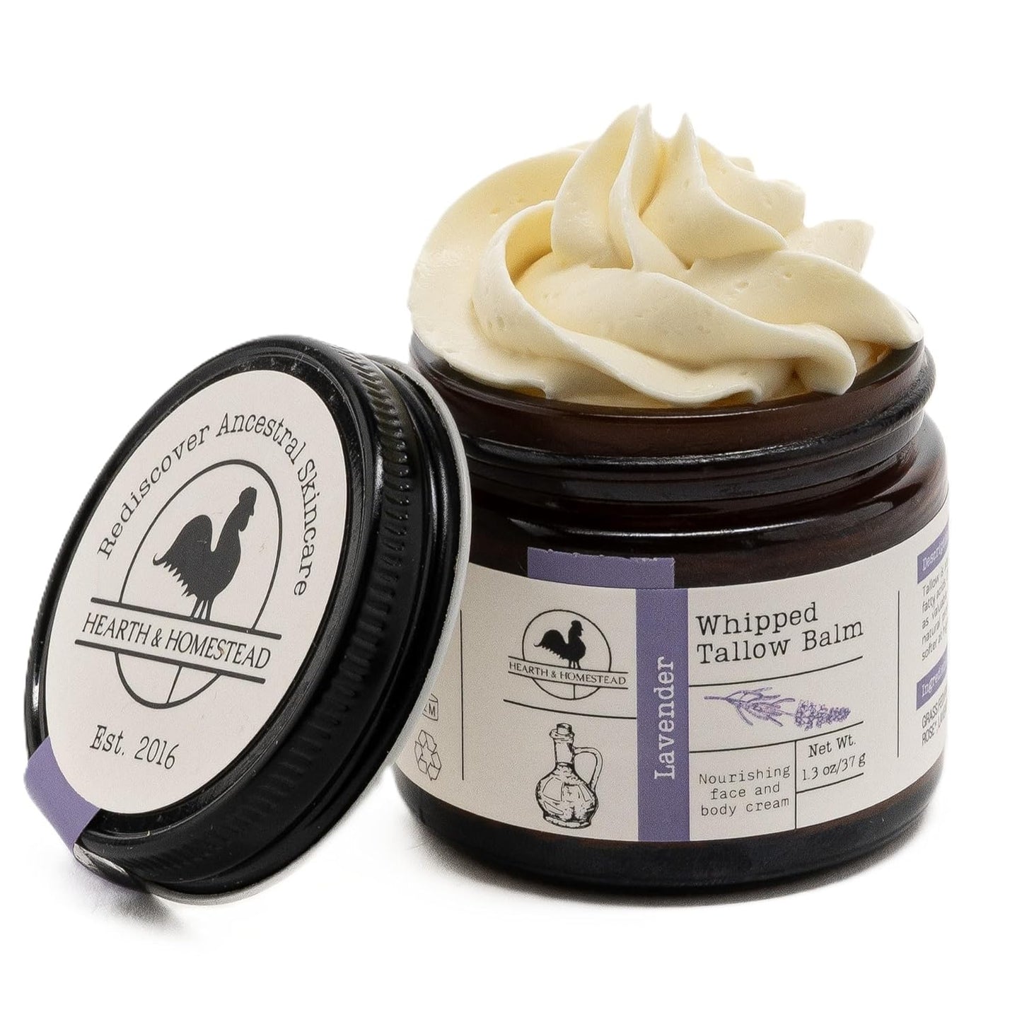 Hearth and Homestead: Handmade Whipped Tallow Balm (Vanilla Orange) - Organic Body Butter with Infused Olive Oil, for Eczema, Rosacea, Baby - 1.3 oz