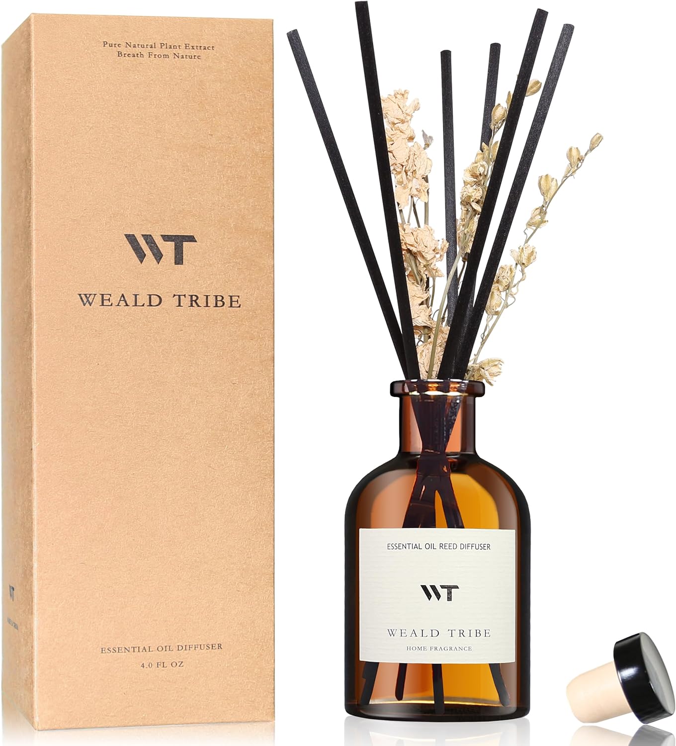 WEALD TRIBE Flower Reed Diffuser Set Eucalyptus & Lavender Scent For Bathroom Accessories Shelf Decor & Air Fresheners, Sticks Defusers With 4.0 fl oz Essential Oils, House Bedroom Office Decor & Gift