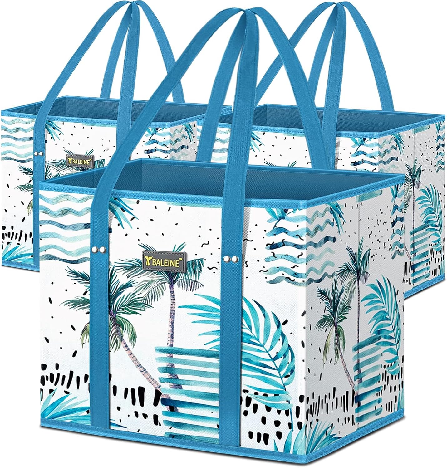 BALEINE 3Pk Reusable Grocery Bags, Foldable Shopping Bags for Groceries with Reinforced Bottom & Handles (Blossom Season)