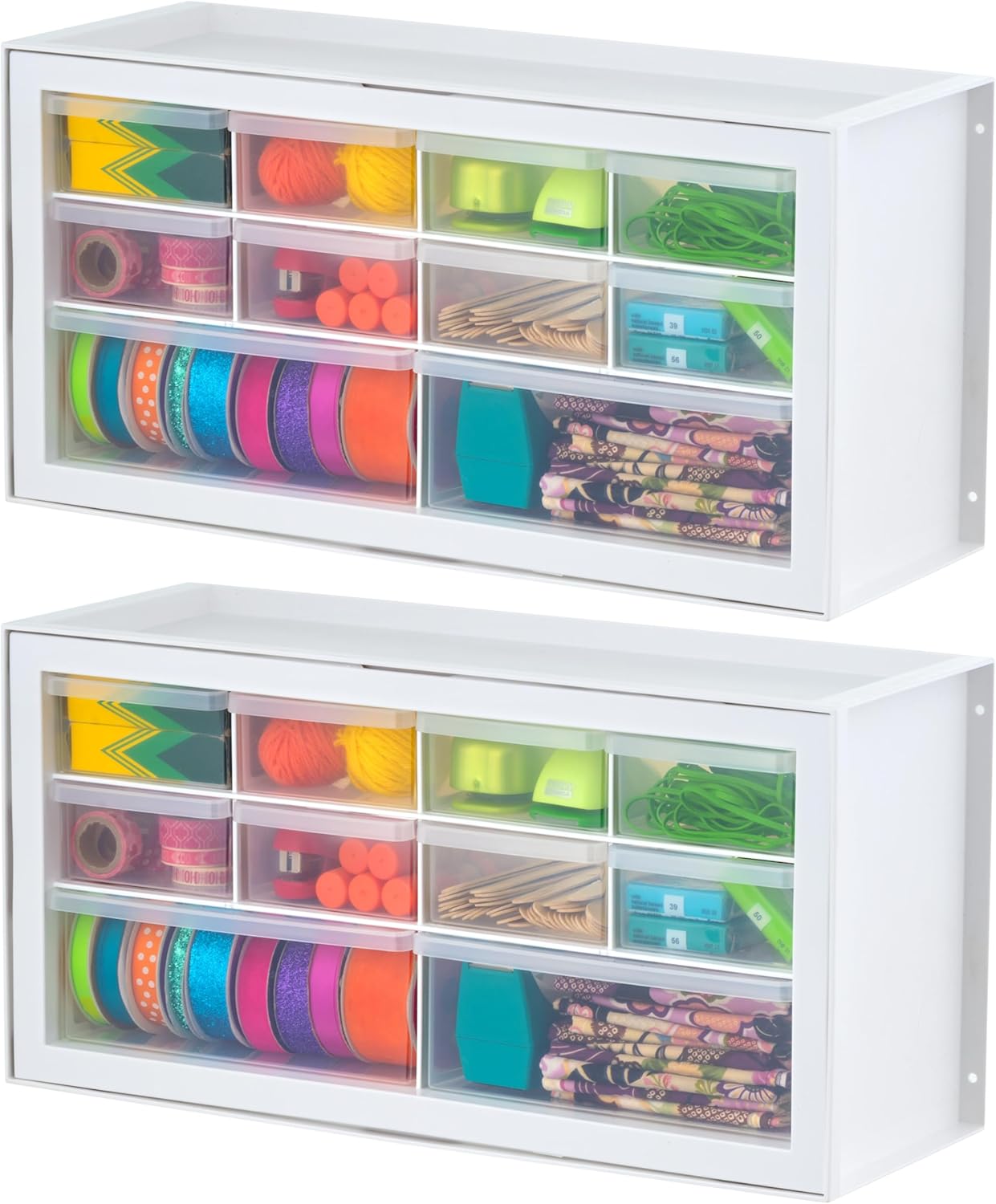 IRIS USA Small Parts Storage Cabinet, Made in USA, 44-Drawer Organizer for Screws, Nuts, Bolts, Electronics, Hardware, Beads, Crafts, Stackable Garage Storage, Teacher Toolbox, Scrapbook Art – White
