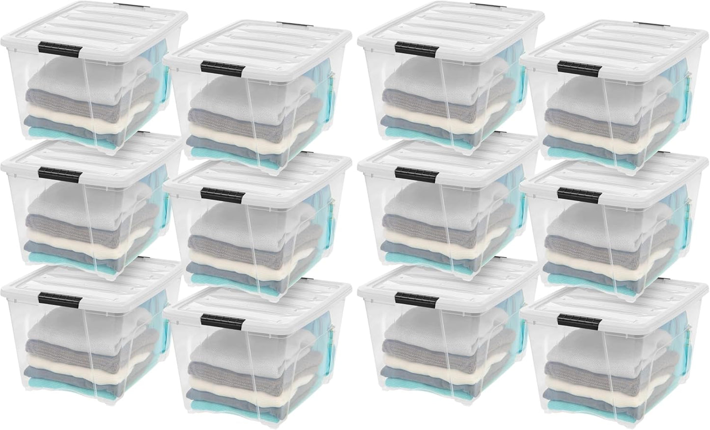 IRIS USA 13 QT Plastic Storage Box with Lid and Latches - 6 Pack - BPA-Free, See-Through Organizing Solution, Durable Nestable Stackable Containers, Secure Pull Handle - Clear