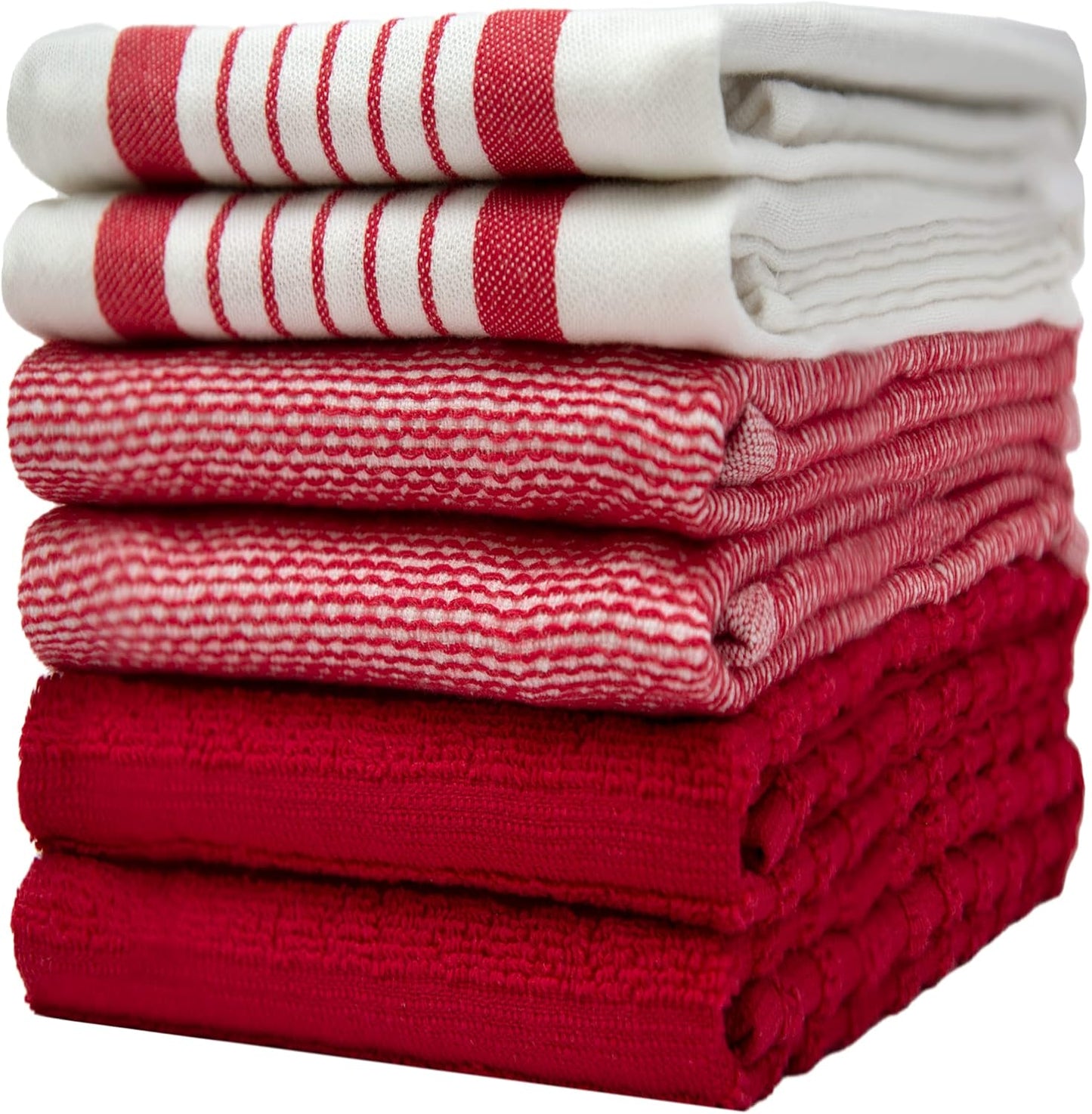 Premium Kitchen Towels (20”x 28”, 6 Pack) | Large Cotton Dish Towels | Flat & Terry Highly Absorbent Kitchen Linen Set with Hanging Loop | Gray