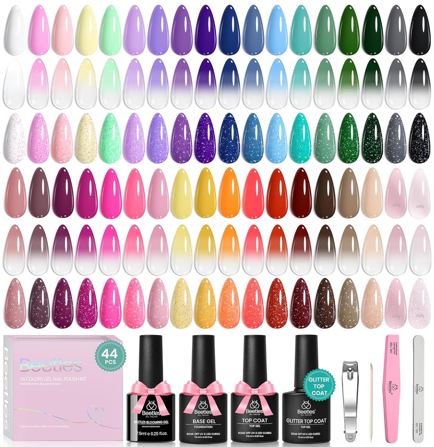 Beetles Gel Nail Polish Kit with U V Light - 80Pcs Color Enchantment 55 Colors Gel Polish Starter Kit with Base Top Coat DIY Nails Supply Stickers Manicure Tools Home Salon Gift for Women Teens Girls